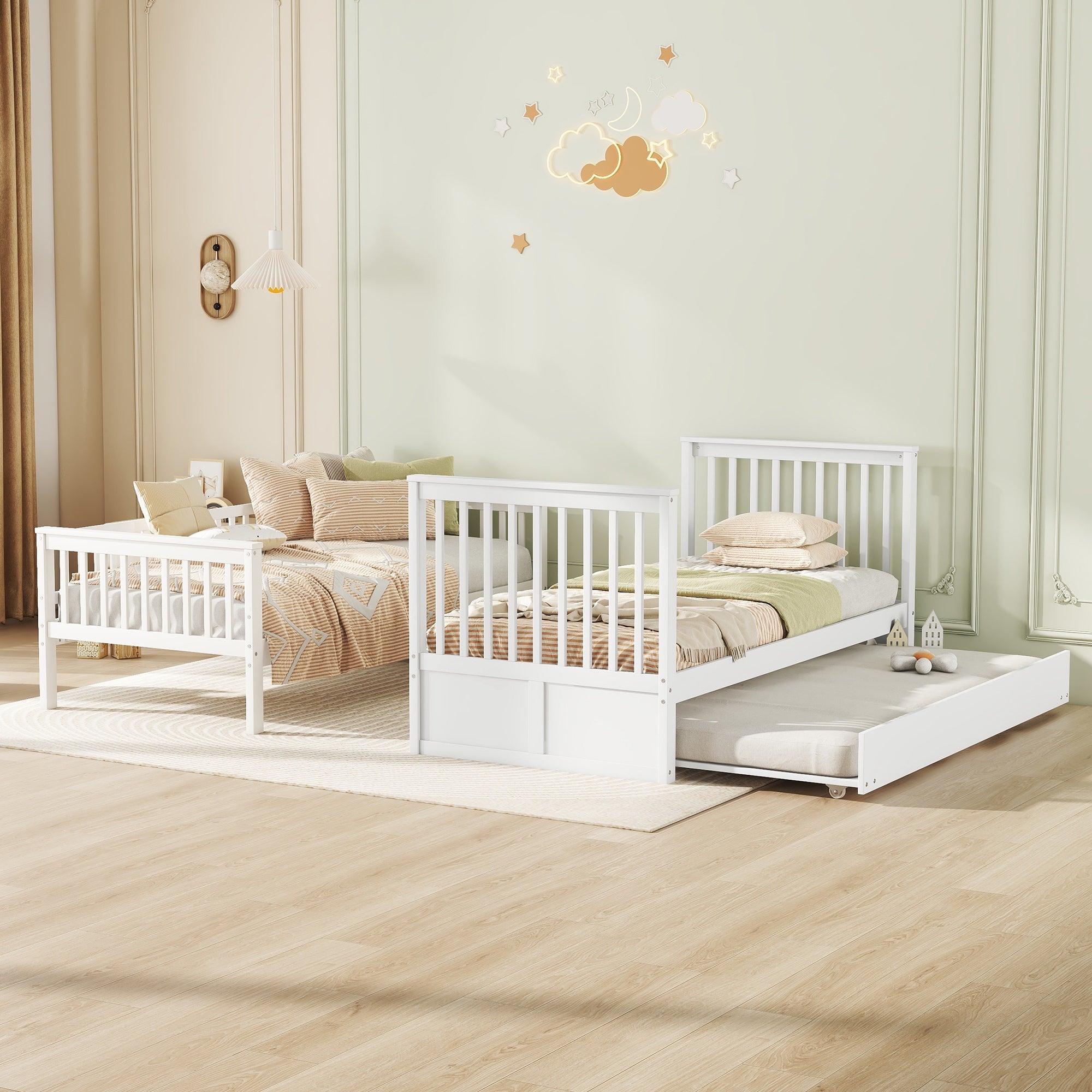 Logidon stapelbed driepersoonsbedden 90x200 cm wit met uitschuifbaar bed