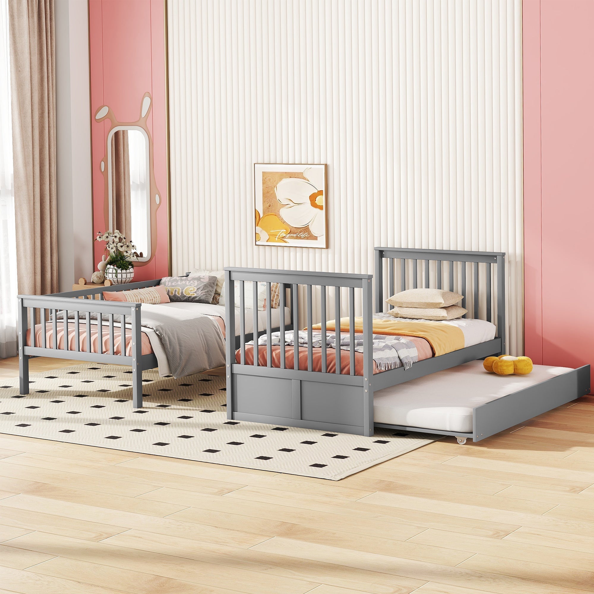 Logidon stapelbed 90x200cm grijs driepersoonsbed met uitschuifbaar bed en trap