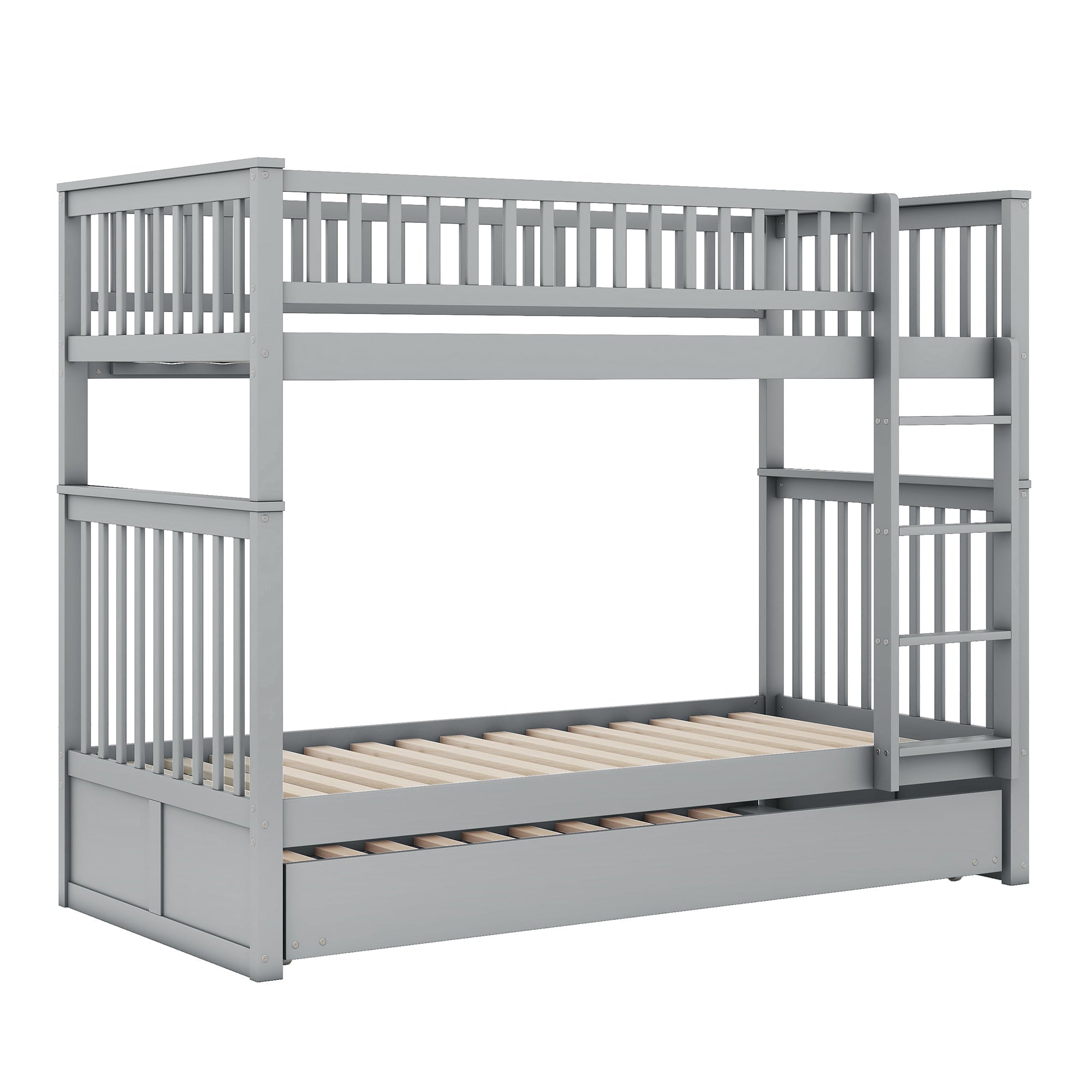 Logidon stapelbed 90x200cm grijs driepersoonsbed met uitschuifbaar bed en trap
