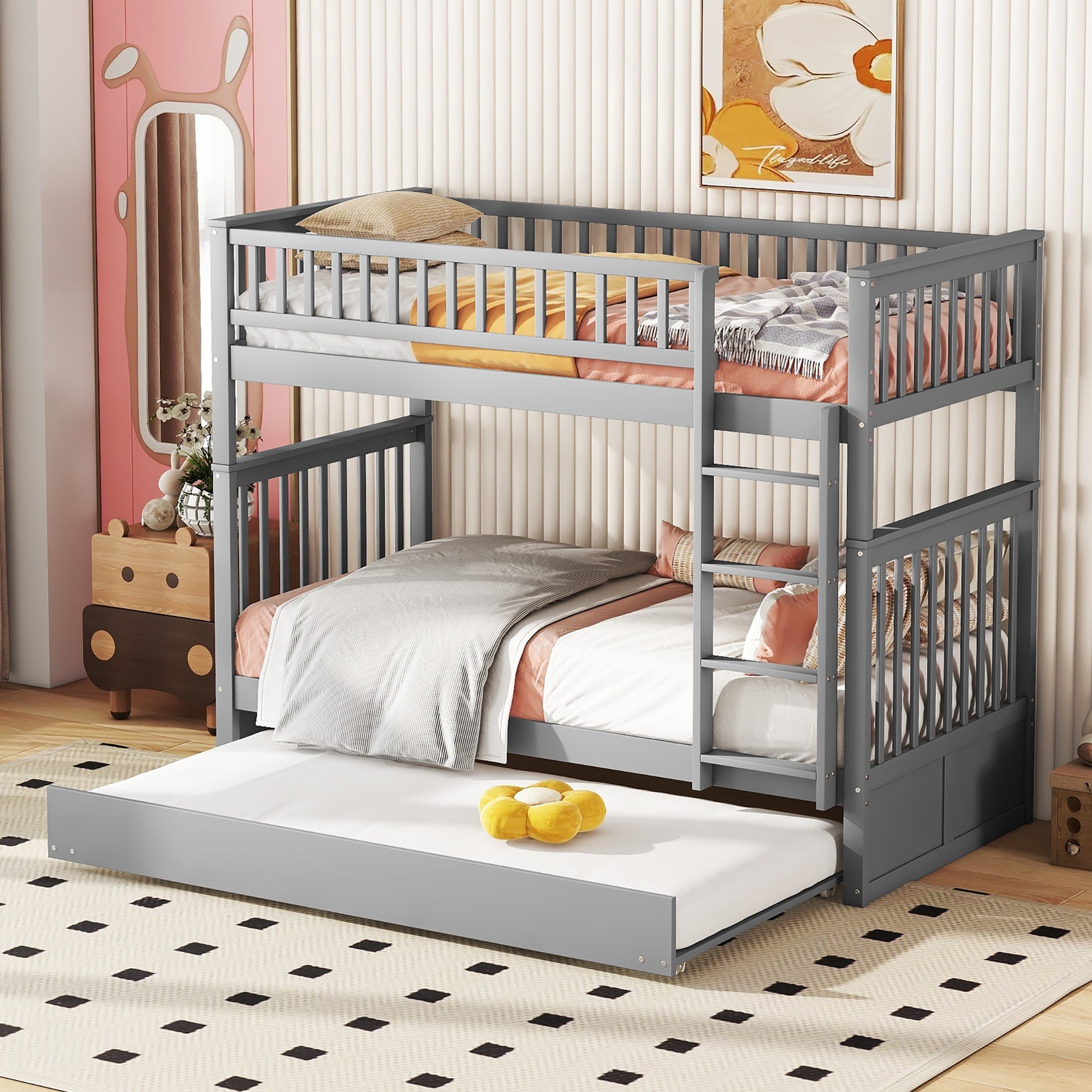 Logidon stapelbed 90x200cm grijs driepersoonsbed met uitschuifbaar bed en trap