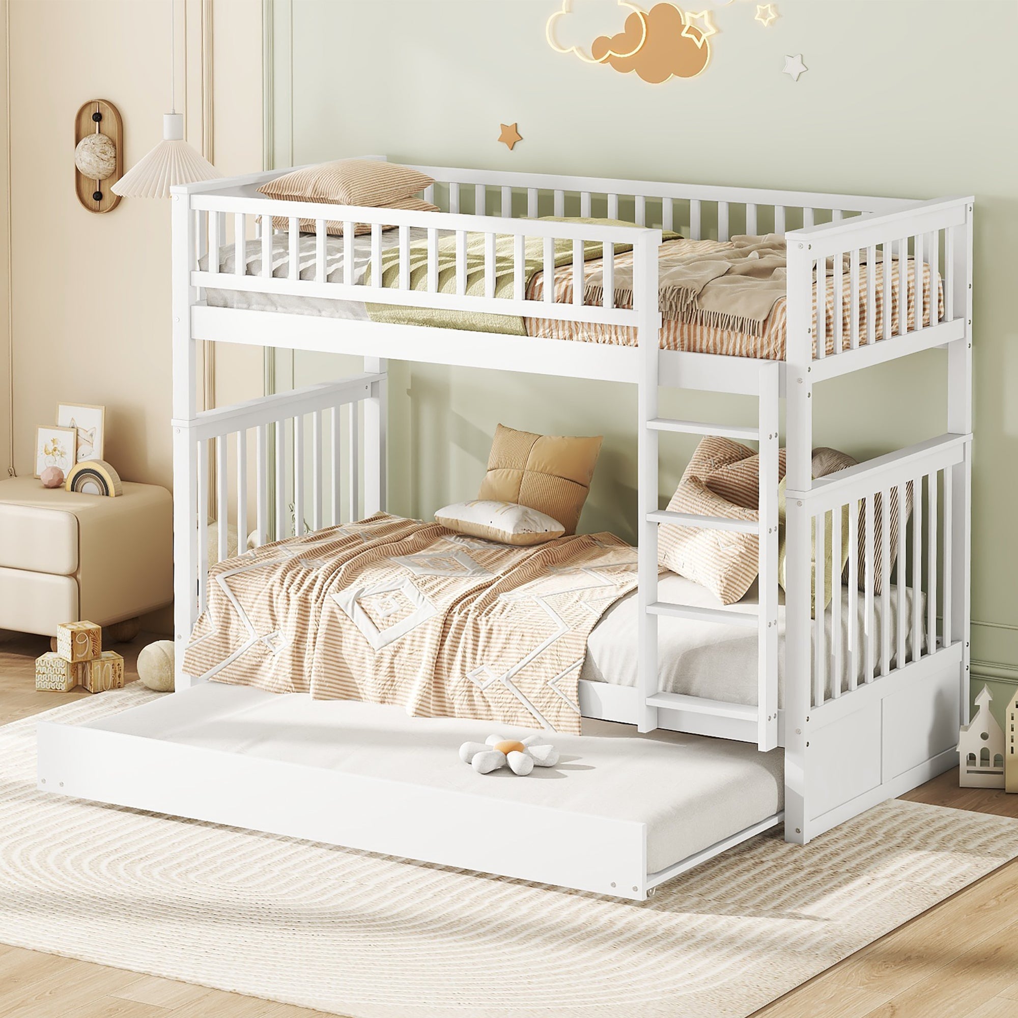 Logidon stapelbed driepersoonsbedden 90x200 cm wit met uitschuifbaar bed