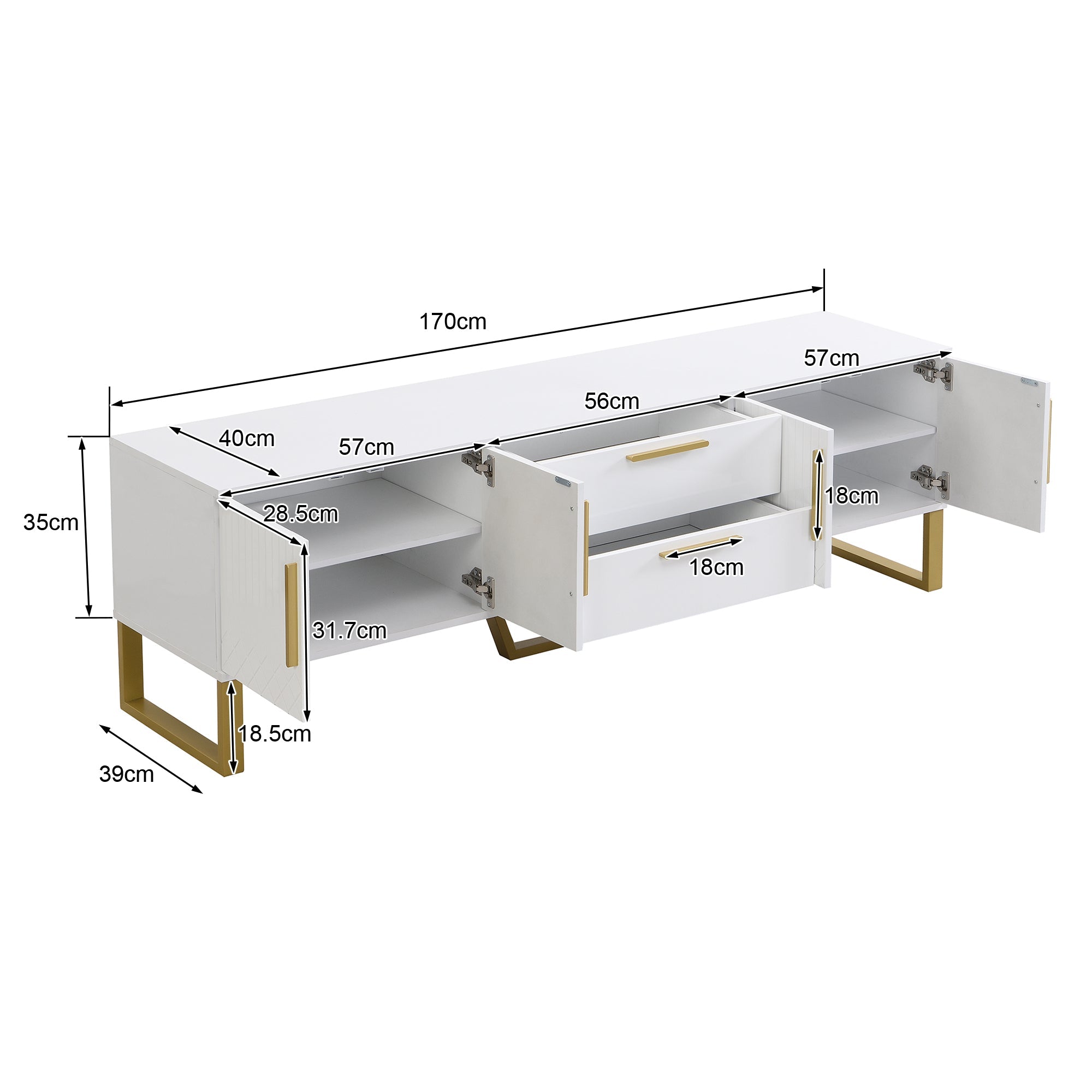 Logidon High Gloss TV Cabinet White With Gold Handles