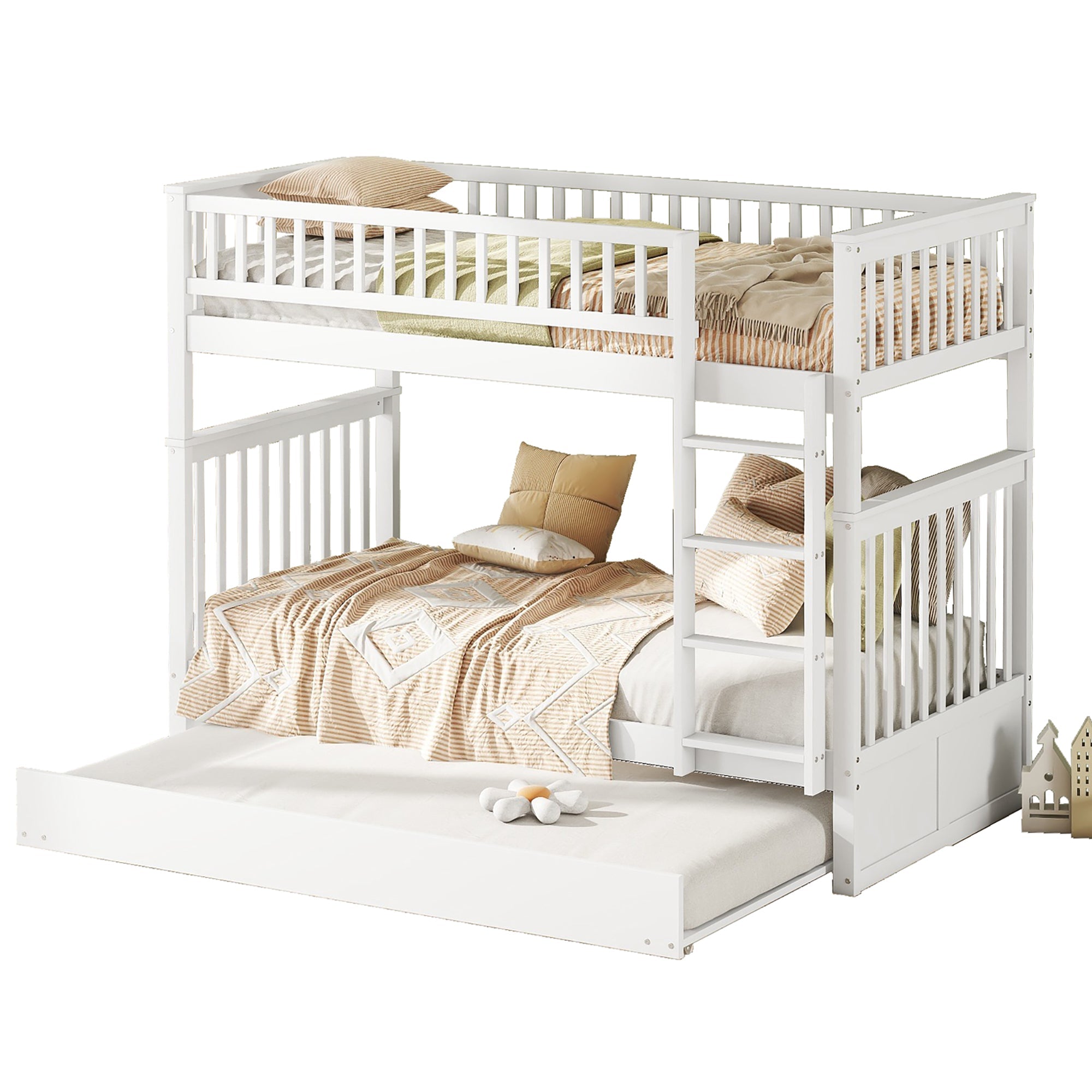 Logidon stapelbed driepersoonsbedden 90x200 cm wit met uitschuifbaar bed