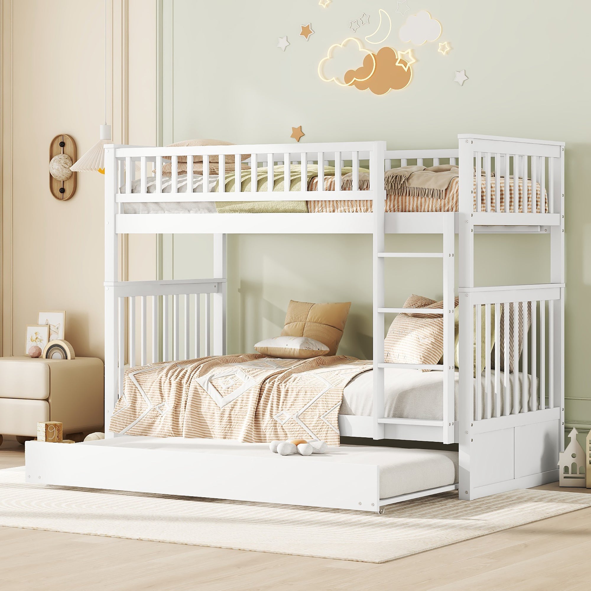 Logidon stapelbed driepersoonsbedden 90x200 cm wit met uitschuifbaar bed