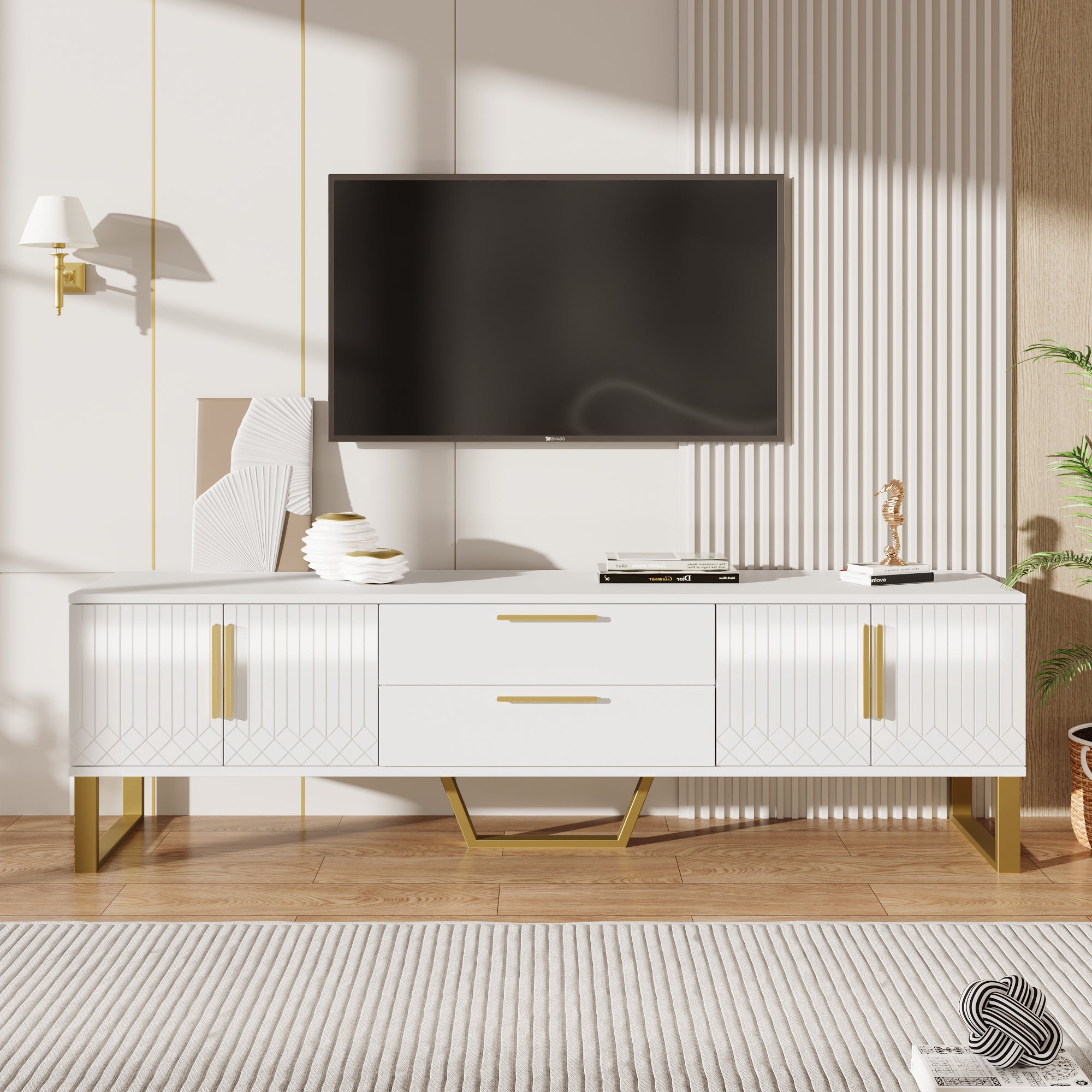 Logidon Hoogglans TV-meubel Wit met Gouden Handgrepen
