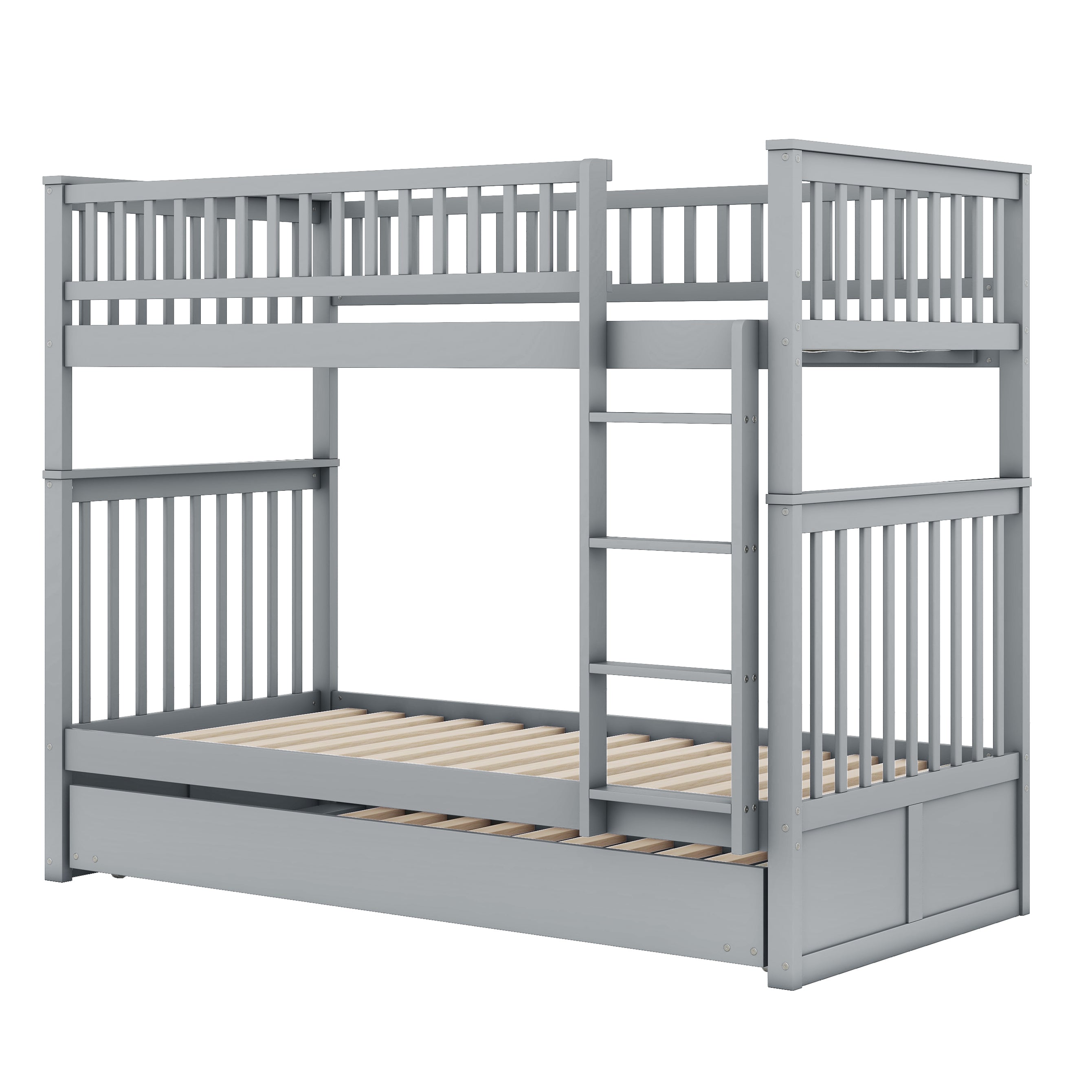 Logidon stapelbed 90x200cm grijs driepersoonsbed met uitschuifbaar bed en trap