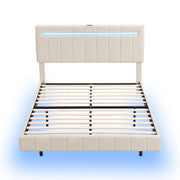 Logidon gestoffeerd bed 140 x 200 cm met LED hoofdbord design beige