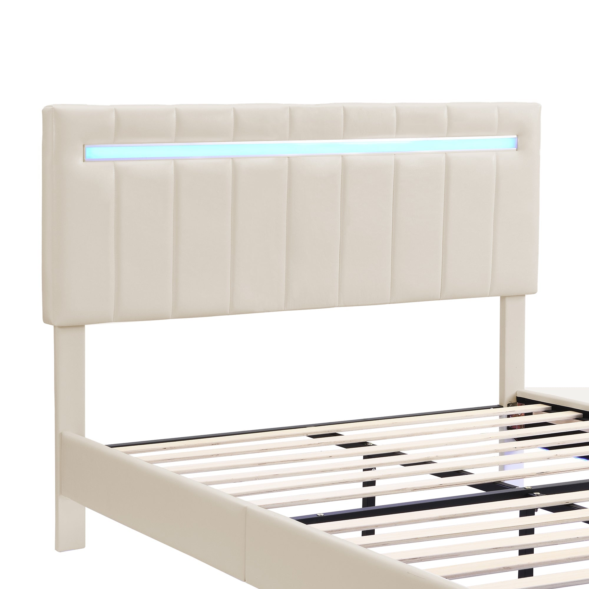 Logidon gestoffeerd bed 140 x 200 cm met LED hoofdbord design beige
