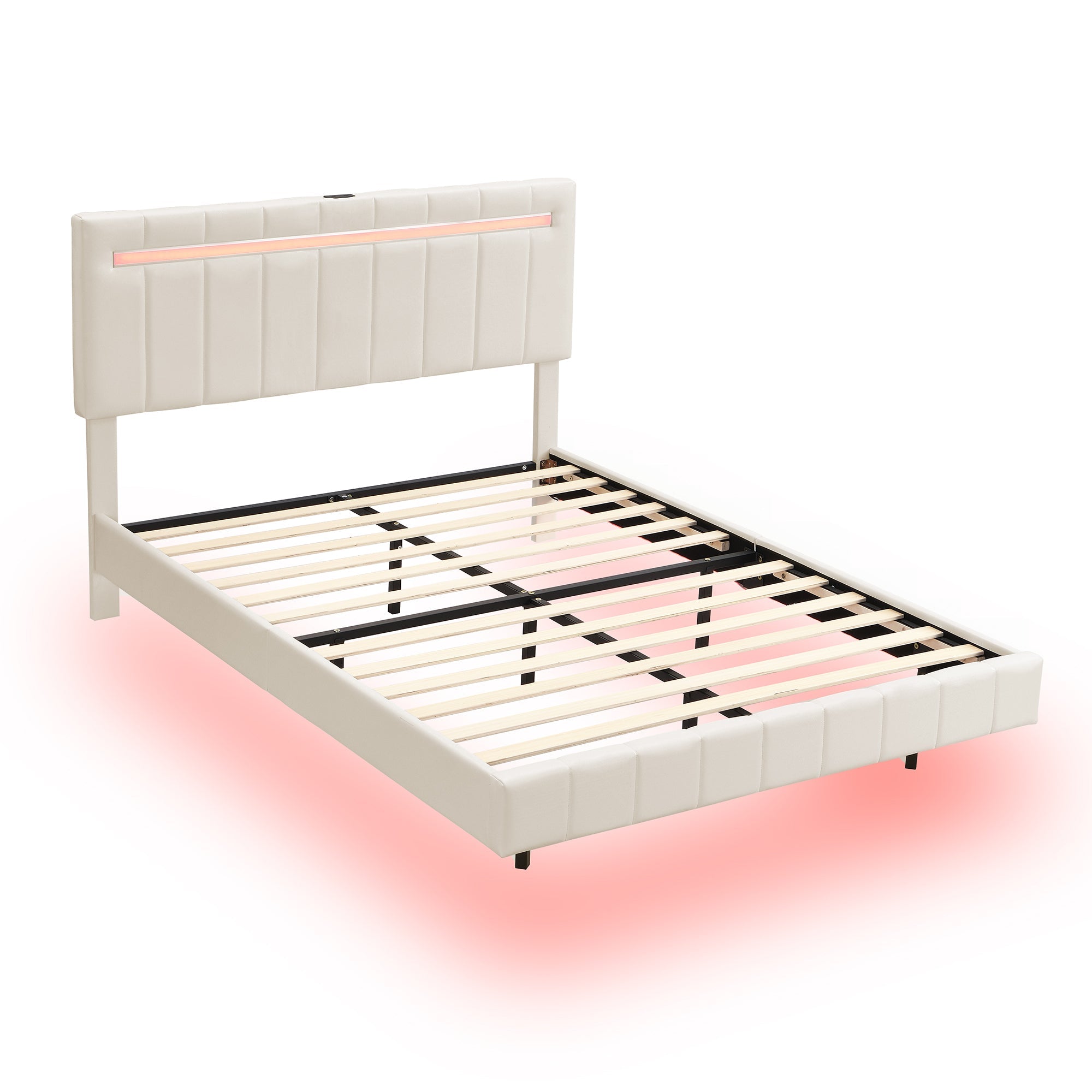 Logidon gestoffeerd bed 140 x 200 cm met LED hoofdbord design beige