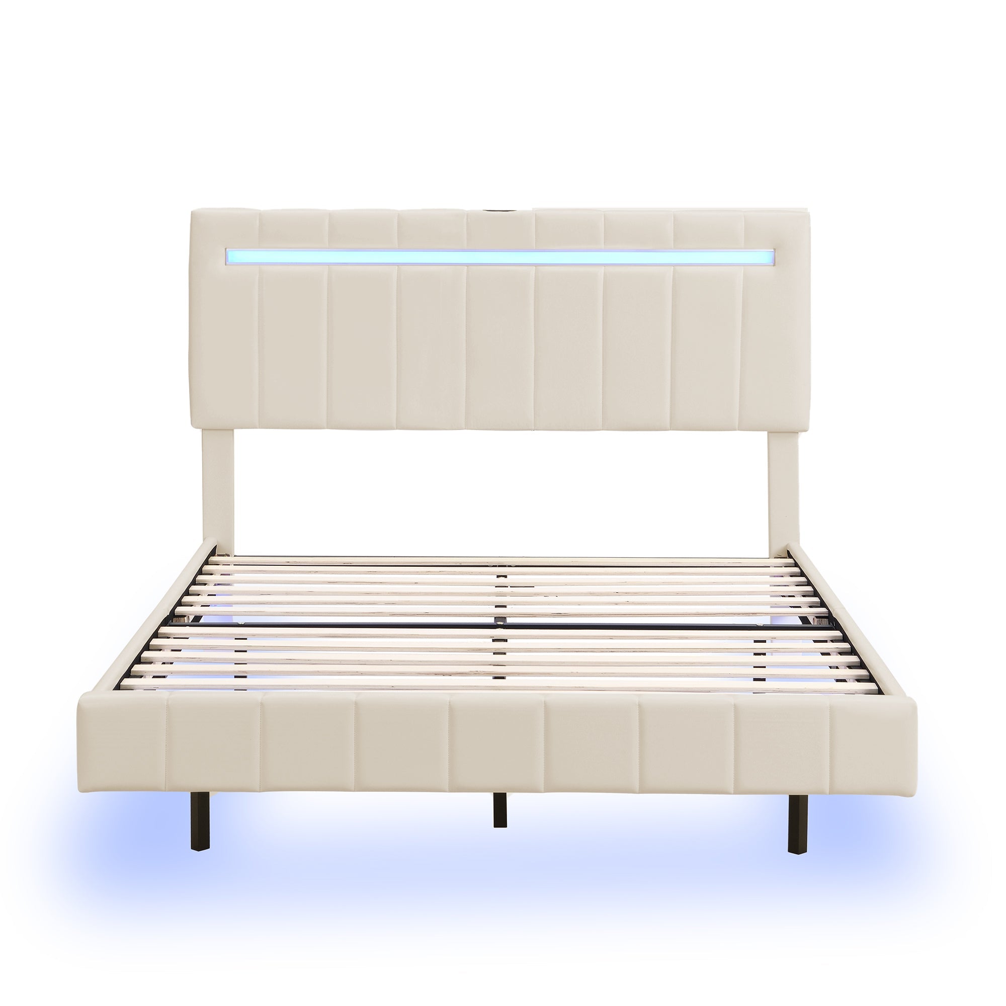 Logidon gestoffeerd bed 140 x 200 cm met LED hoofdbord design beige
