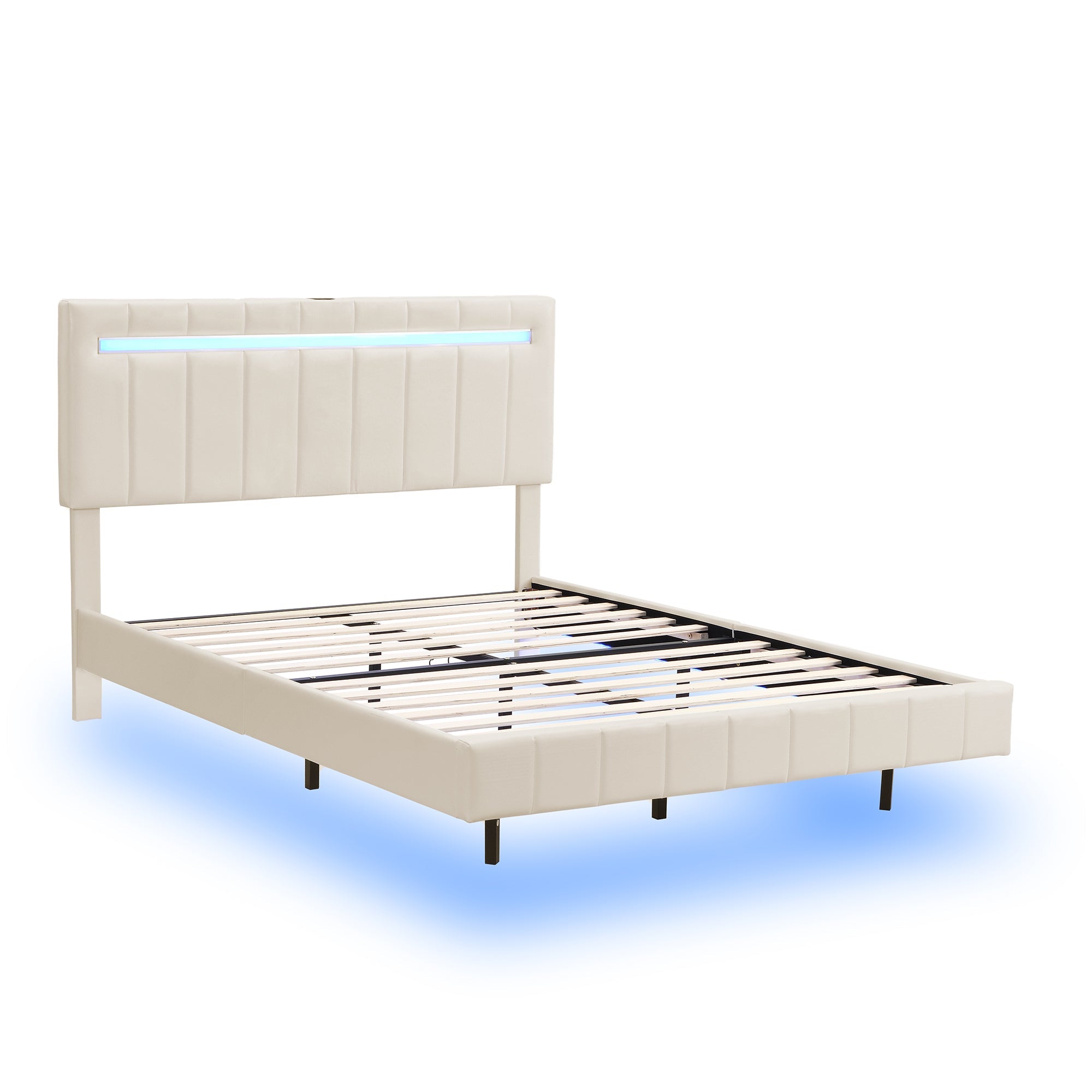 Logidon gestoffeerd bed 140 x 200 cm met LED hoofdbord design beige