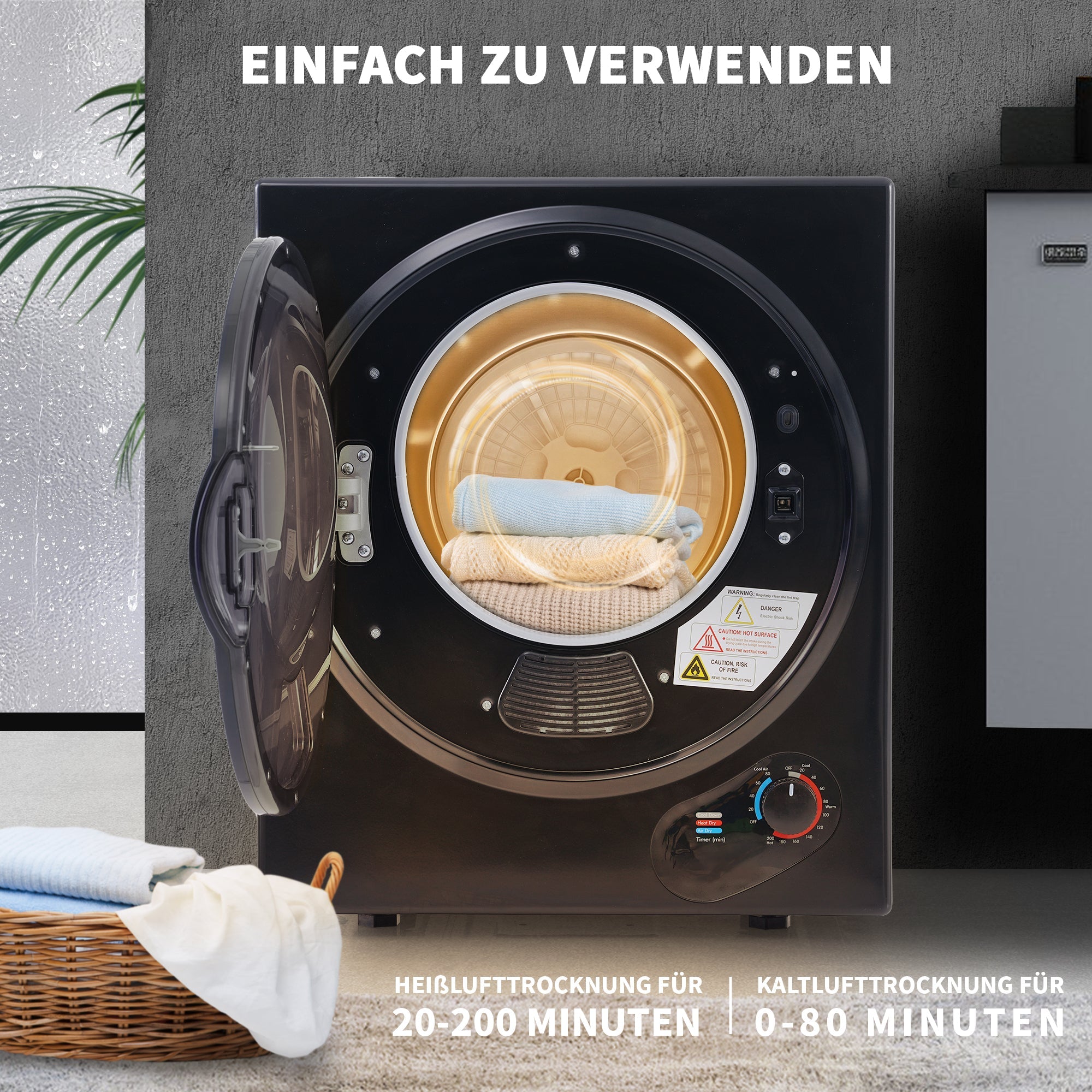 Logidon Mini Droger 2,5 kg Zwart Wandmontage met 200 Min Timer