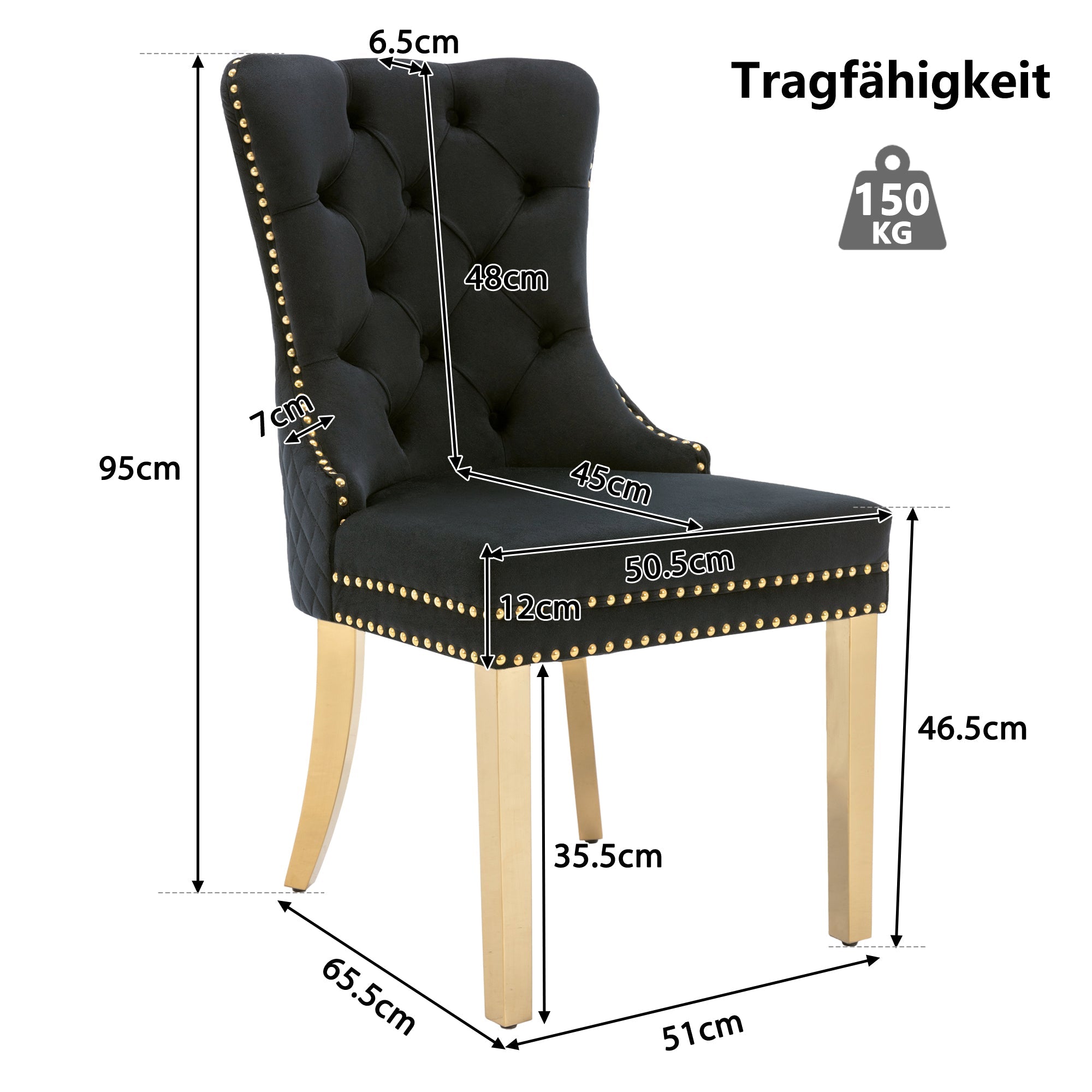 Logidon eetkamerstoel set van 4 fluwelen zwartgouden spijkerkopafwerking