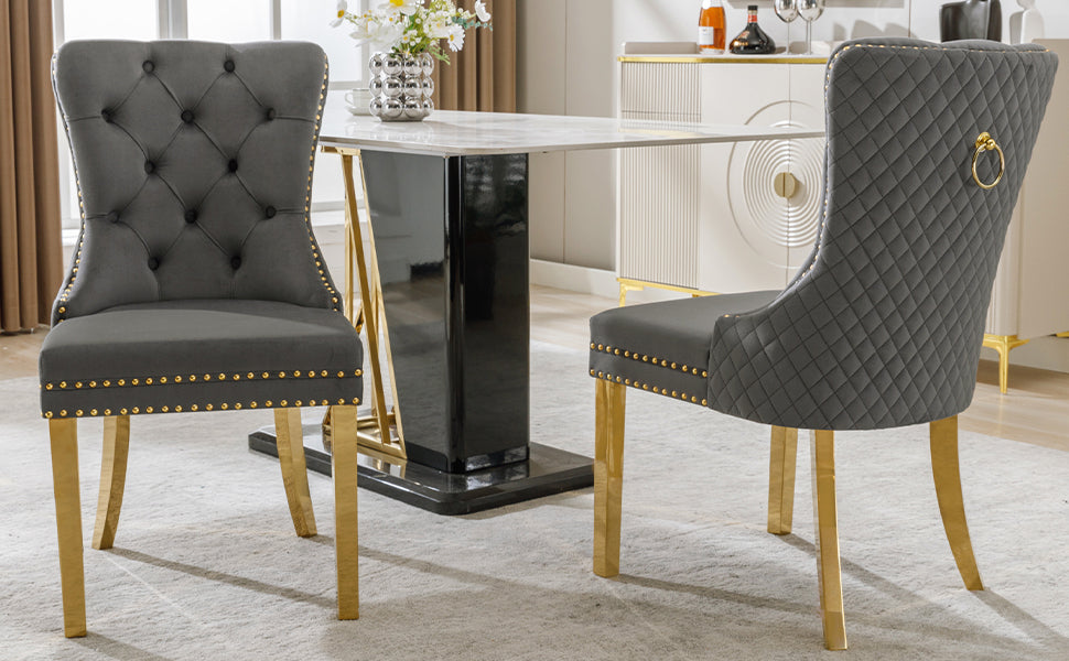 Logidon Dining Chair Velor Gray Nail Head Trim Set of 2