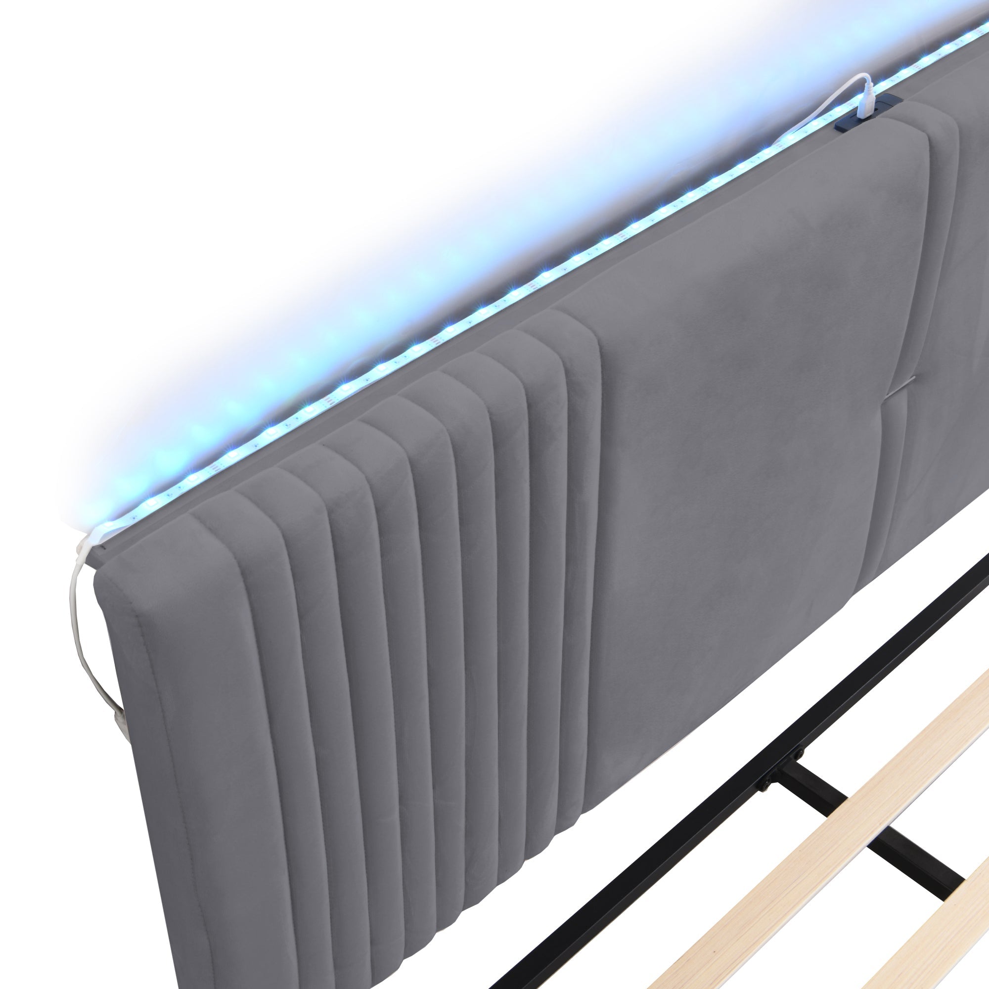 Logidon gestoffeerd bed 140x200 cm met LED lichtstrip USB aansluiting grijs