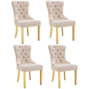 Logidon Dining Chair Set of 4 Beige Velvet Door Knocker Gold Steel Legs
