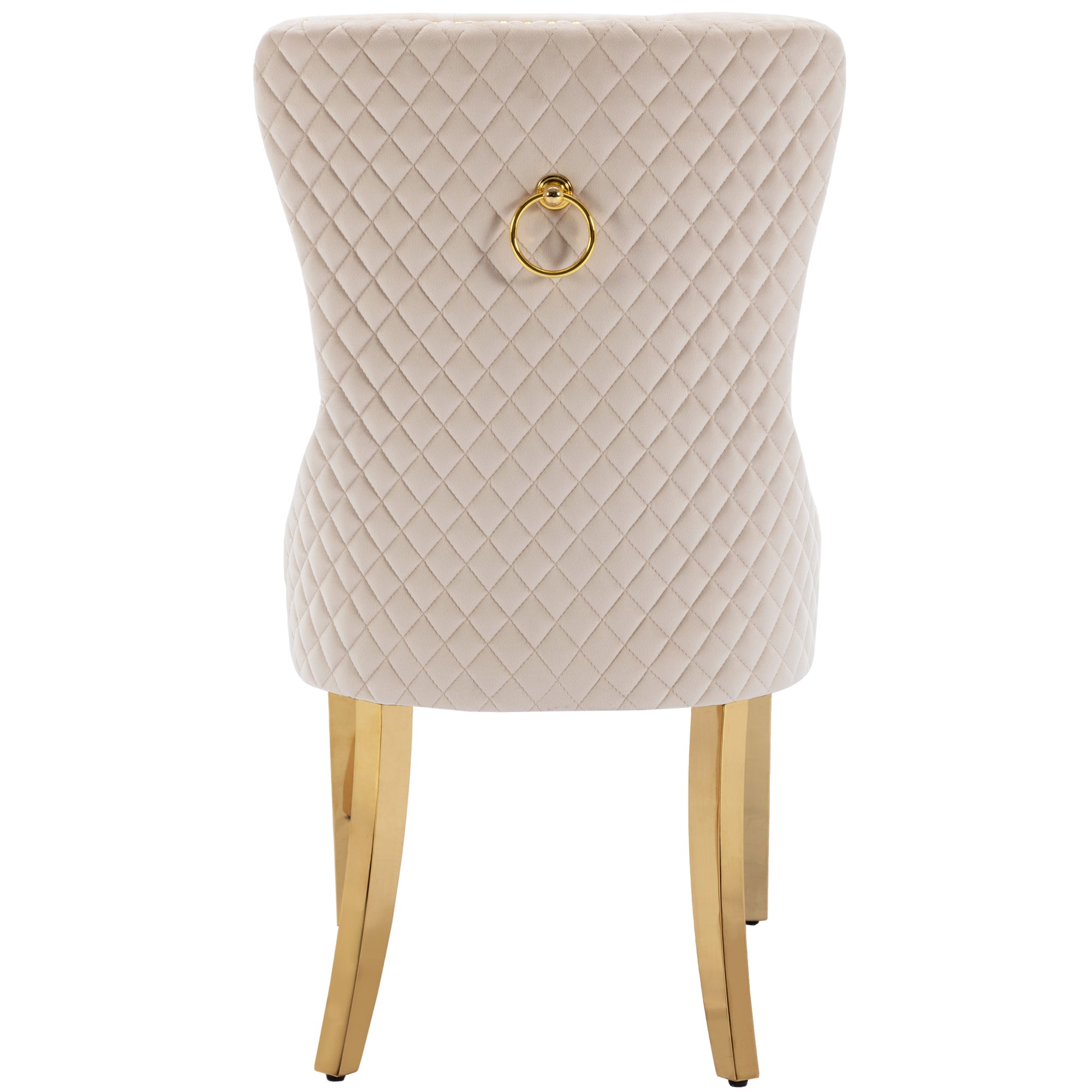 Logidon Dining Chair Set of 4 Beige Velvet Door Knocker Gold Steel Legs