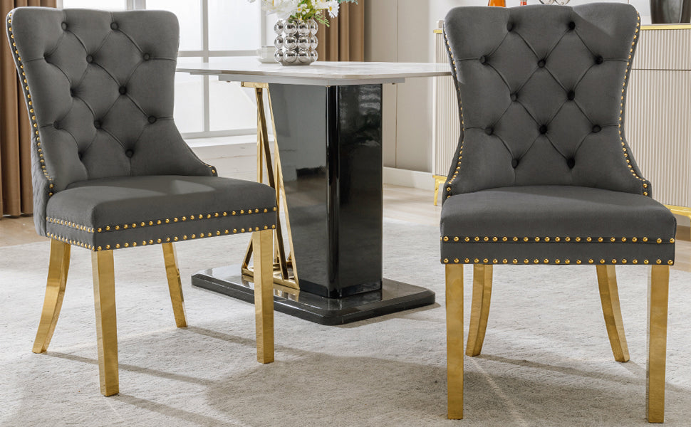 Logidon Dining Chair Velor Gray Nail Head Trim Set of 2