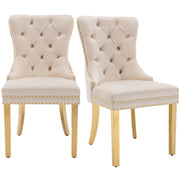Logidon Eetkamerstoel fluweelbeige goudkleurige spijkerkopversiering set van 2