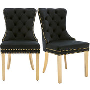 Logidon Dining Chair Set of Two Black Gold Velvet with Nail Head Trim