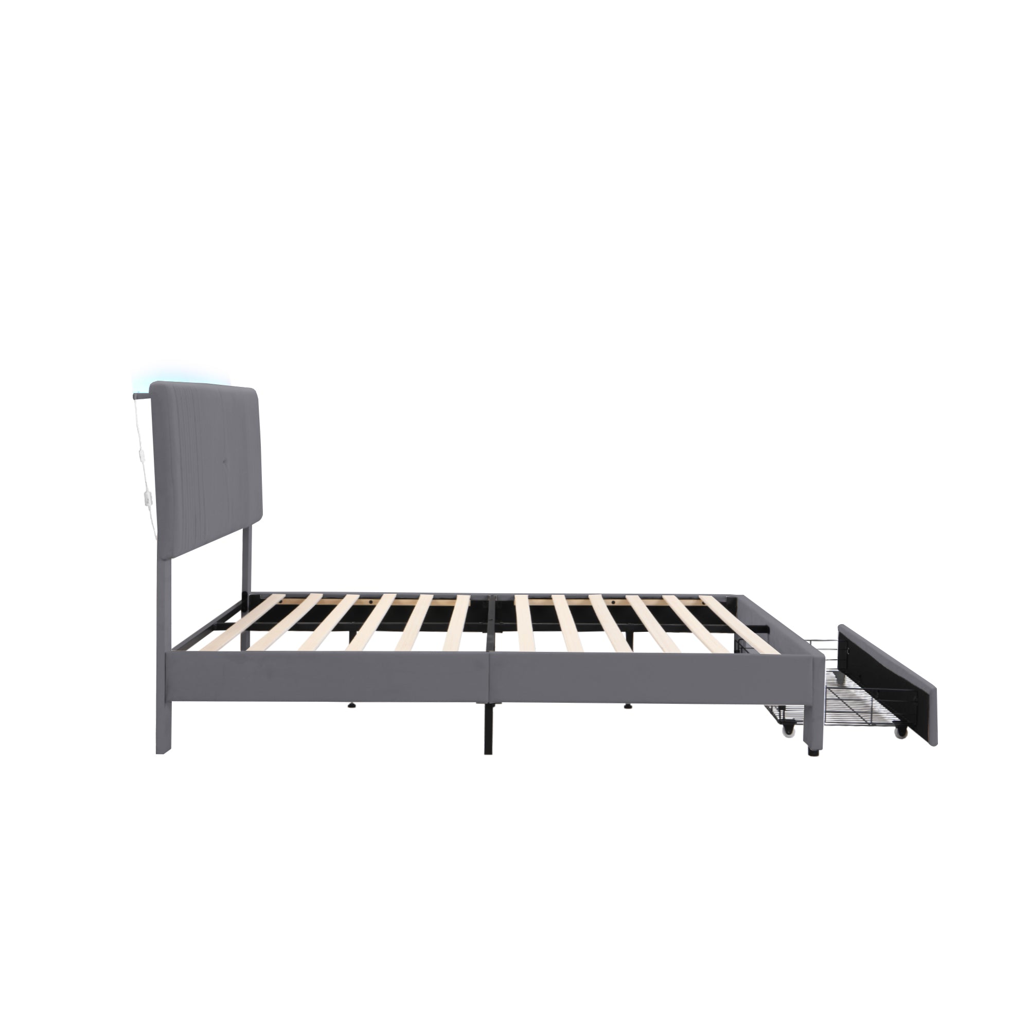 Logidon gestoffeerd bed 140x200 cm met LED lichtstrip USB aansluiting grijs