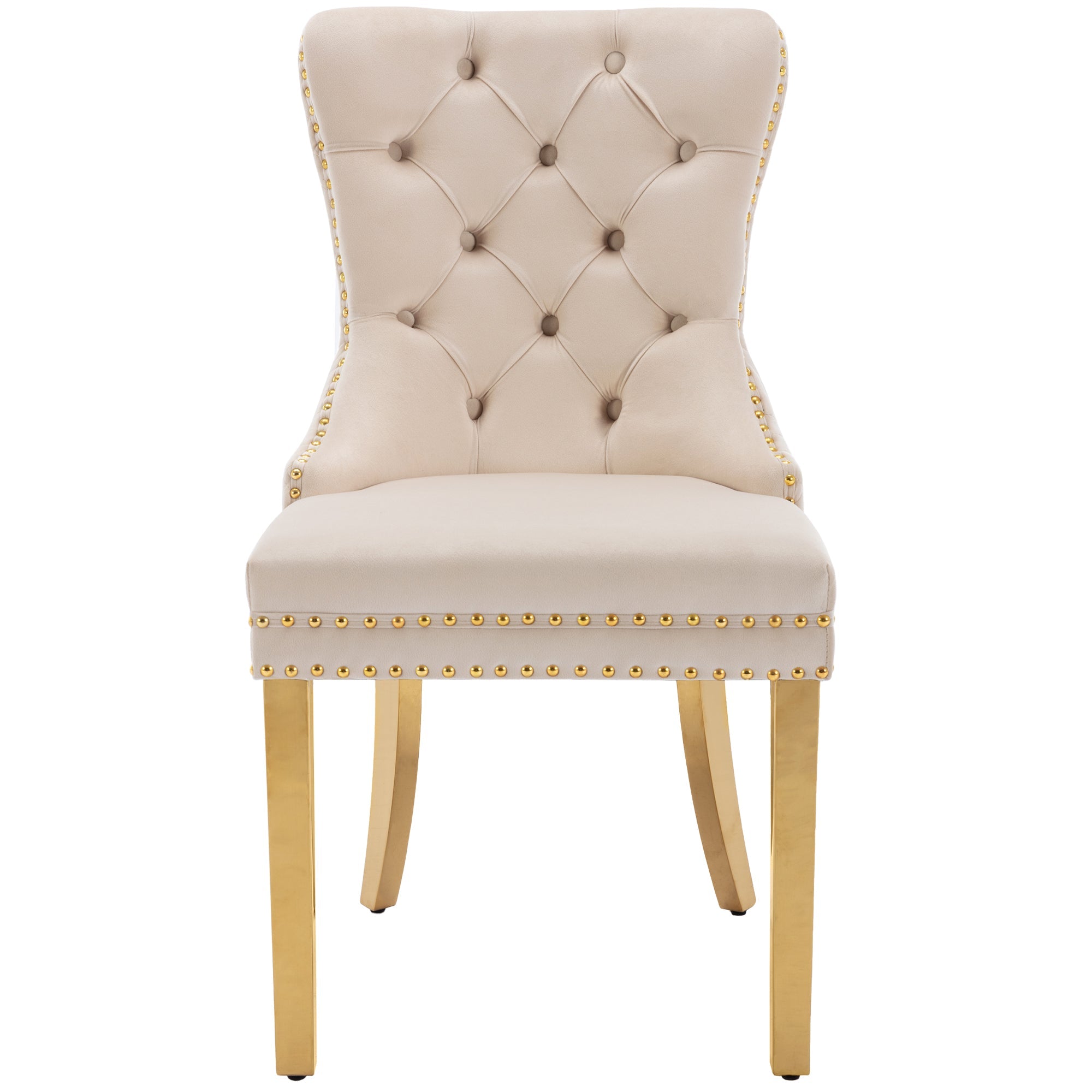 Logidon Eetkamerstoel fluweelbeige goudkleurige spijkerkopversiering set van 2