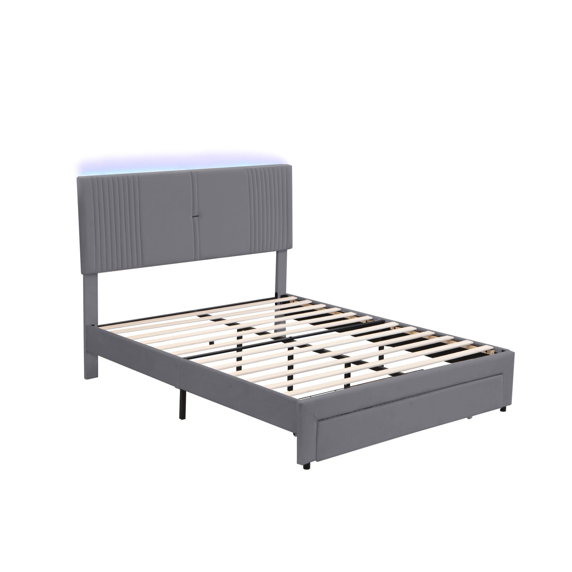 Logidon gestoffeerd bed 140x200 cm met LED lichtstrip USB aansluiting grijs