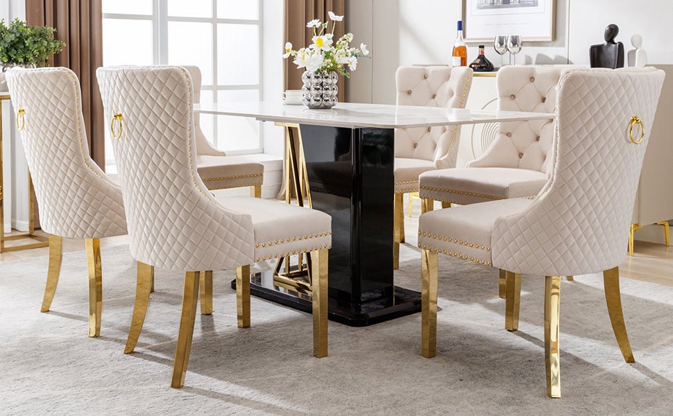 Logidon eetkamerstoelenset beige goud met deurklopper en spijkerkopafwerking