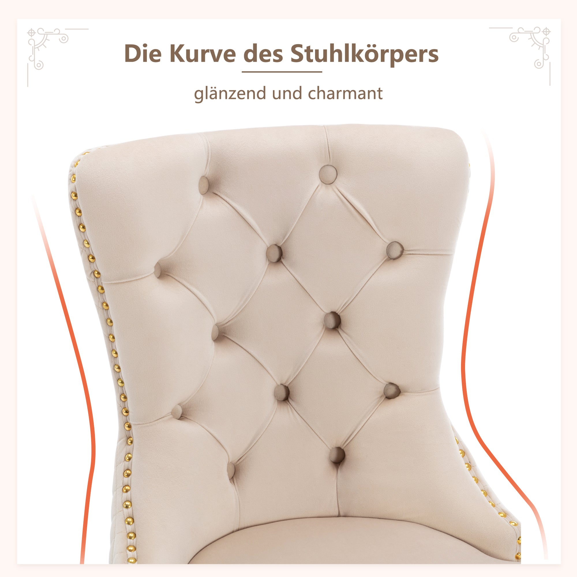 Logidon eetkamerstoelenset beige goud met deurklopper en spijkerkopafwerking