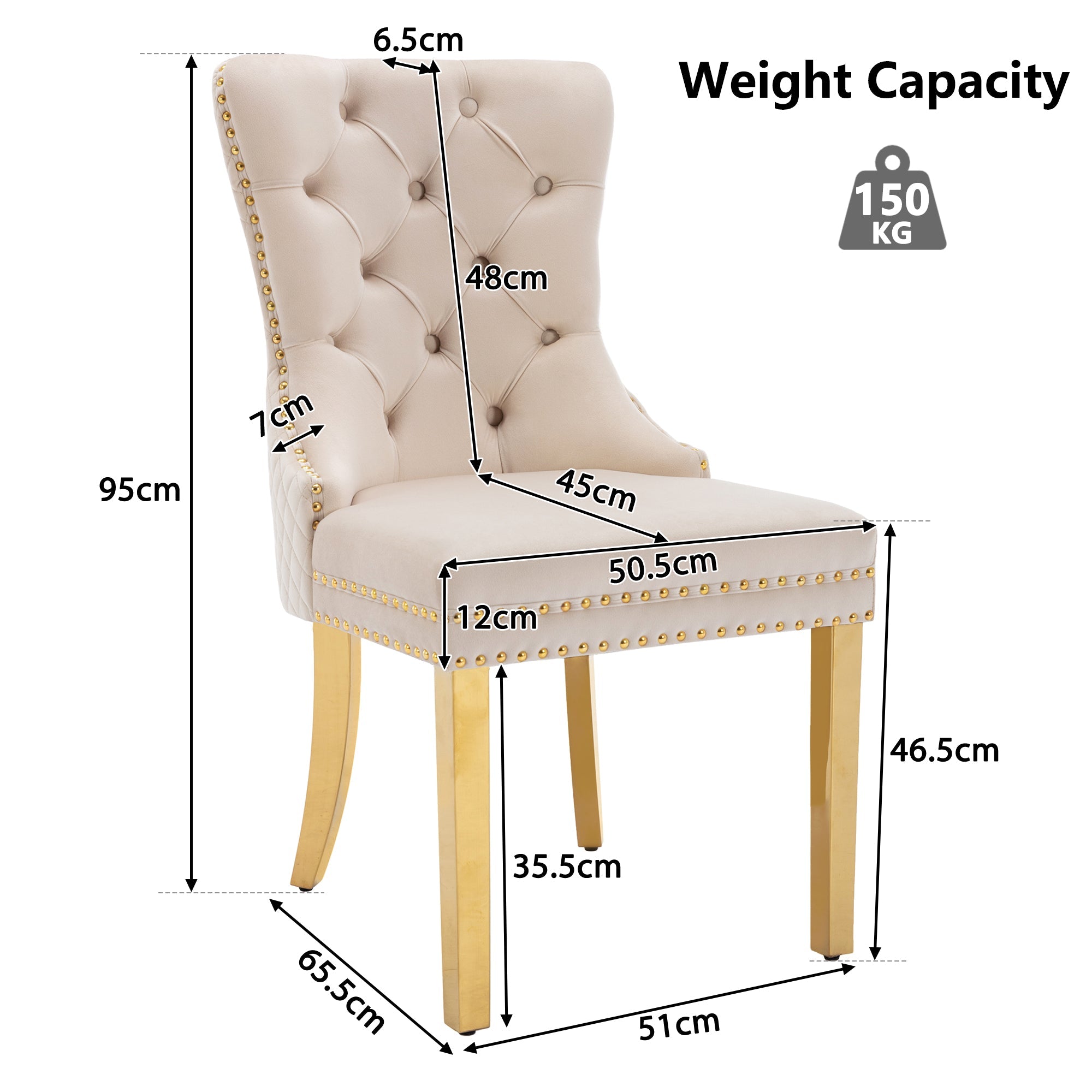 Logidon Dining Chair Set of 4 Beige Velvet Door Knocker Gold Steel Legs