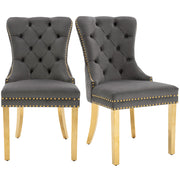 Logidon Dining Chair Velor Gray Nail Head Trim Set of 2