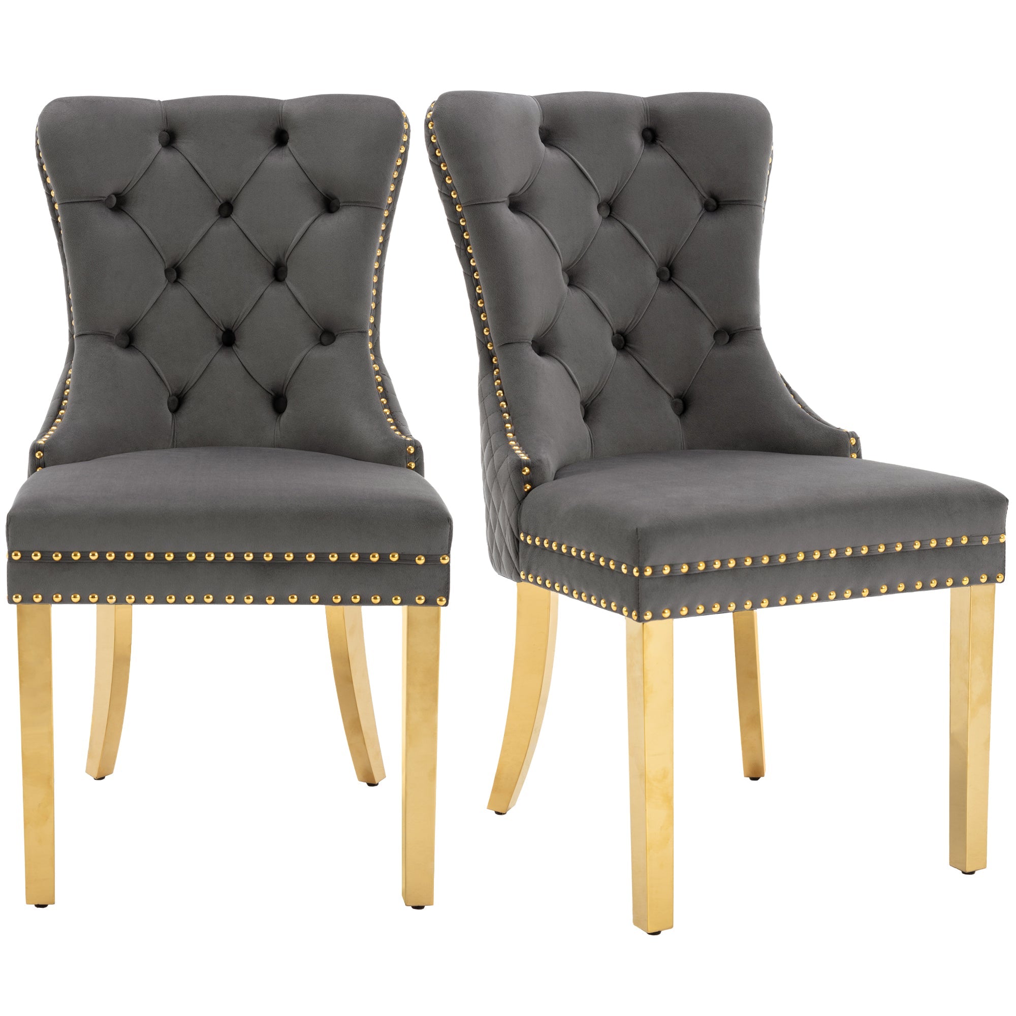 Logidon Dining Chair Velor Gray Nail Head Trim Set of 2