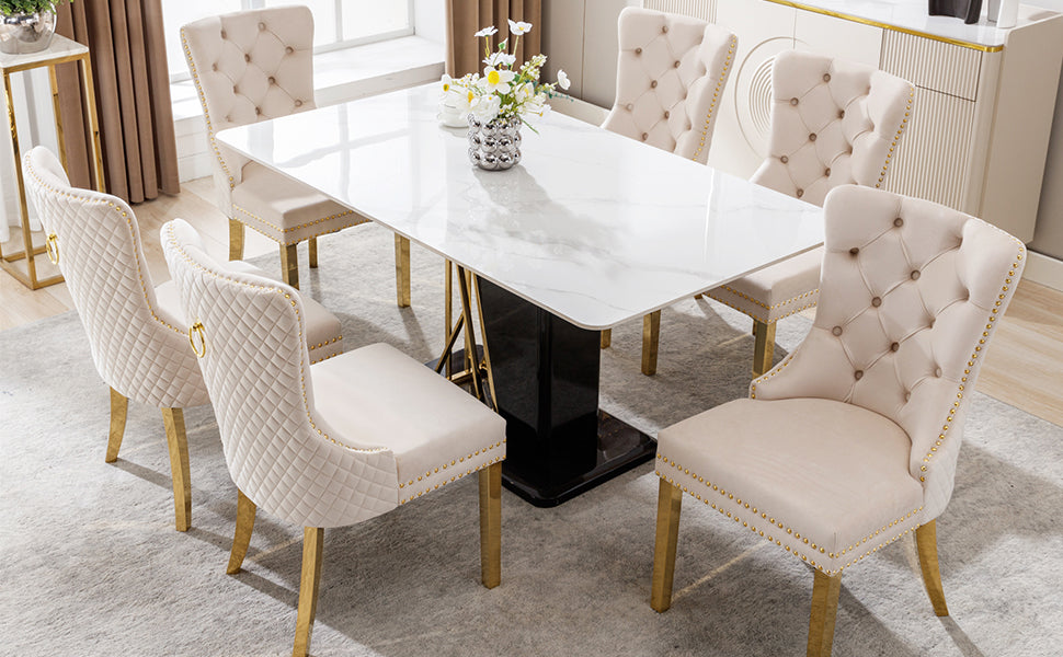 Logidon eetkamerstoelenset beige goud met deurklopper en spijkerkopafwerking