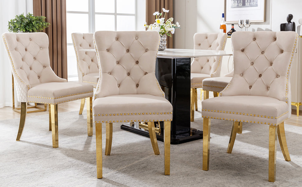 Logidon eetkamerstoelenset beige goud met deurklopper en spijkerkopafwerking