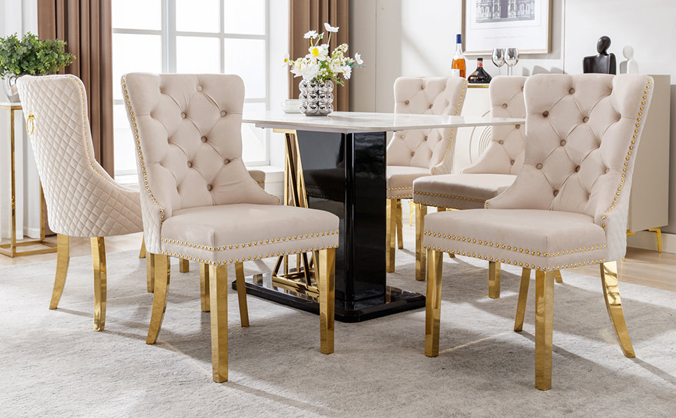 Logidon eetkamerstoelenset beige goud met deurklopper en spijkerkopafwerking