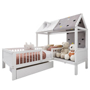 Logidon Huisvormig kinderbed hout 90x200 Witte tentstof Laden
