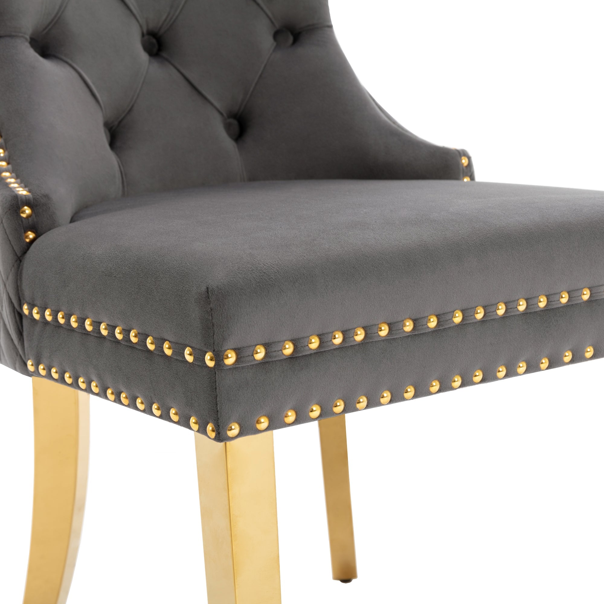 Logidon Dining Chair Velor Gray Nail Head Trim Set of 2