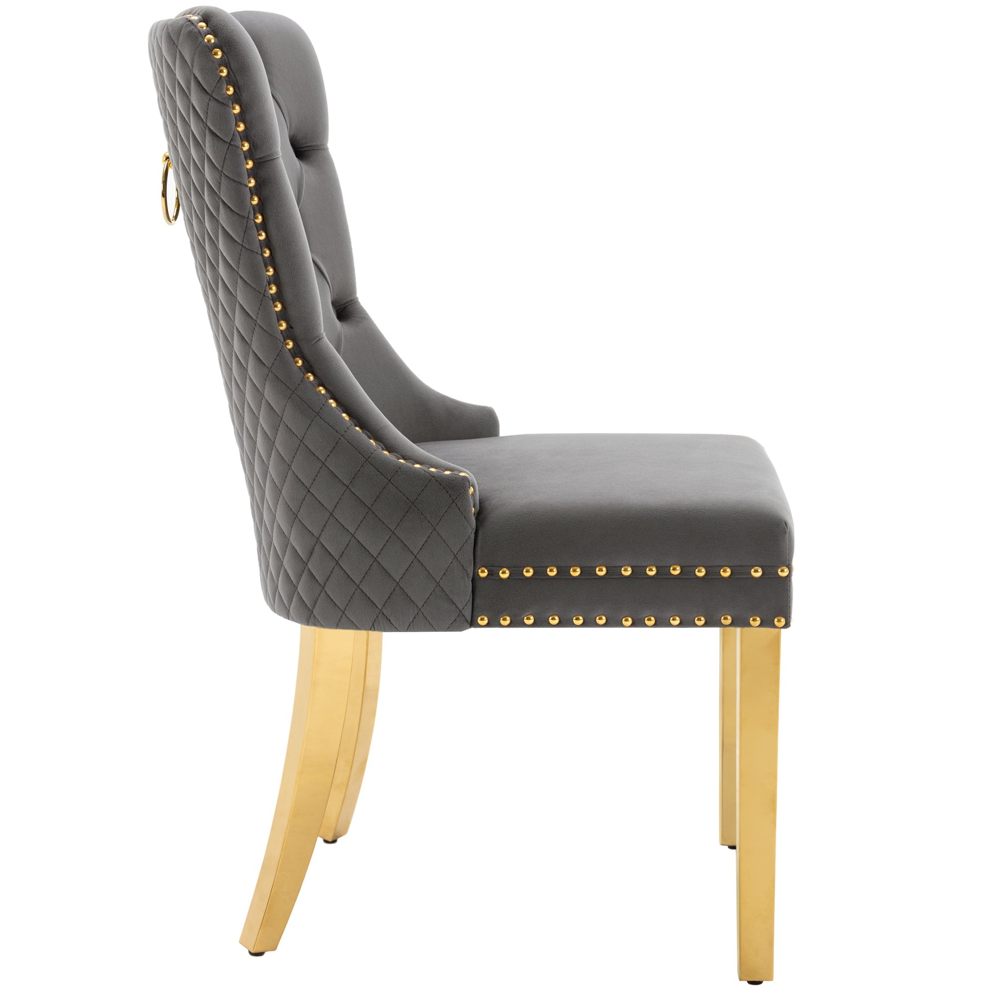 Logidon Dining Chair Velor Gray Nail Head Trim Set of 2