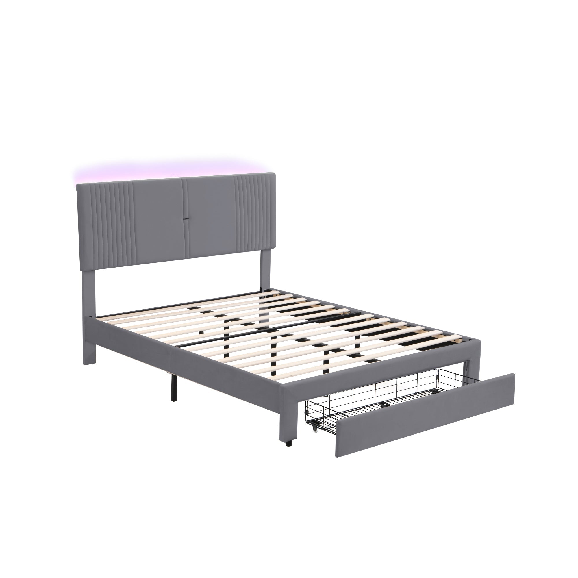 Logidon gestoffeerd bed 140x200 cm met LED lichtstrip USB aansluiting grijs