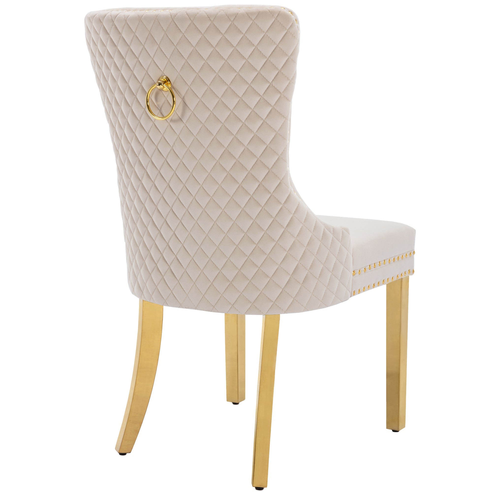 Logidon Eetkamerstoel fluweelbeige goudkleurige spijkerkopversiering set van 2