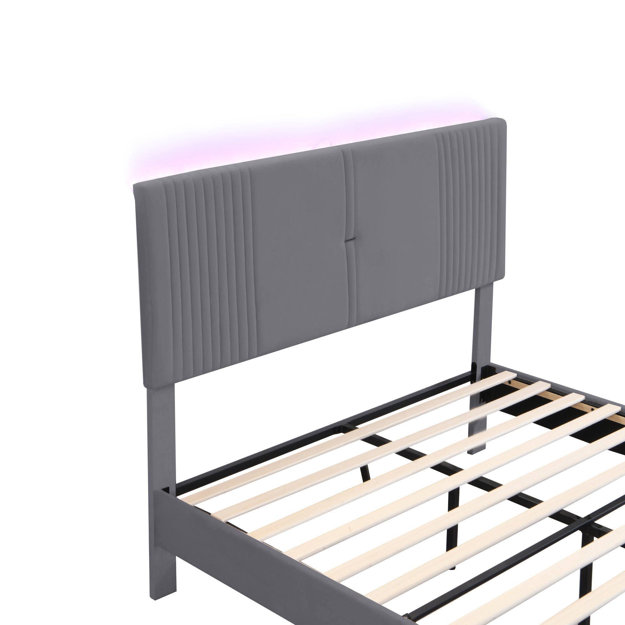 Logidon gestoffeerd bed 140x200 cm met LED lichtstrip USB aansluiting grijs
