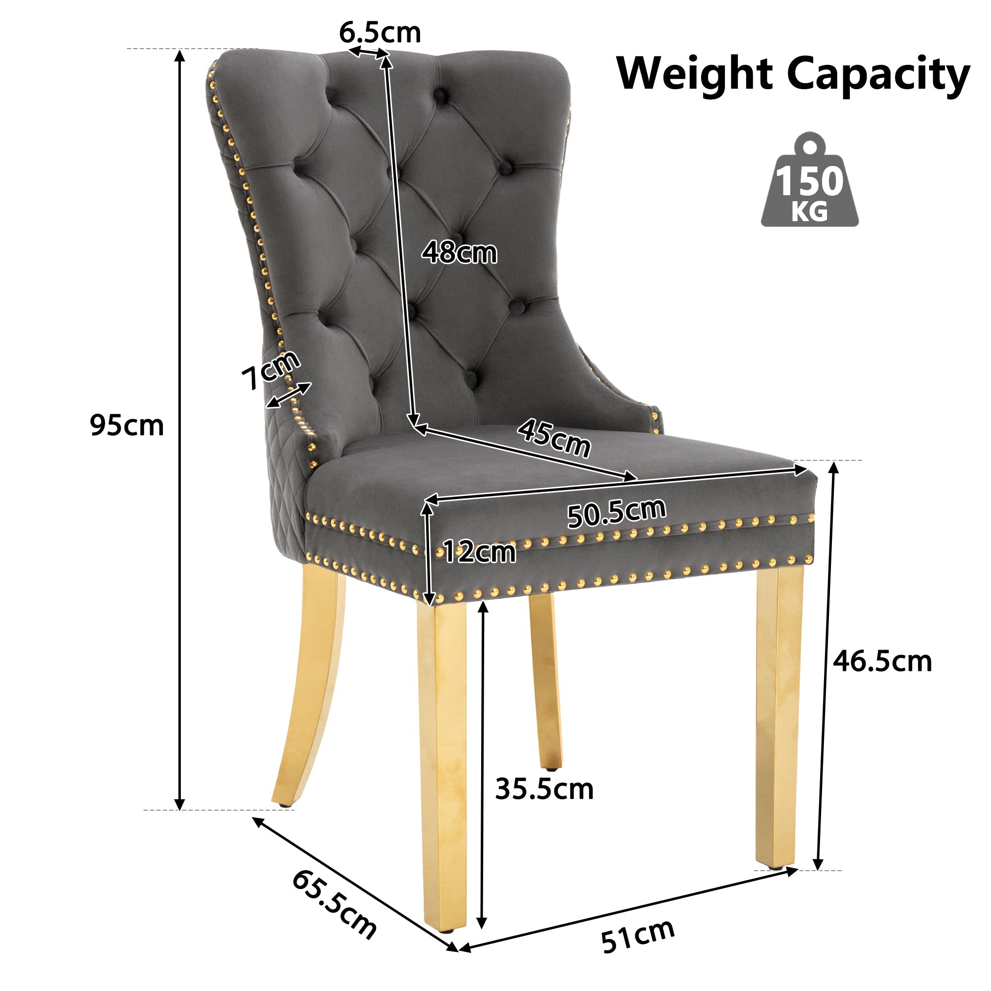 Logidon Dining Chair Velor Gray Nail Head Trim Set of 2