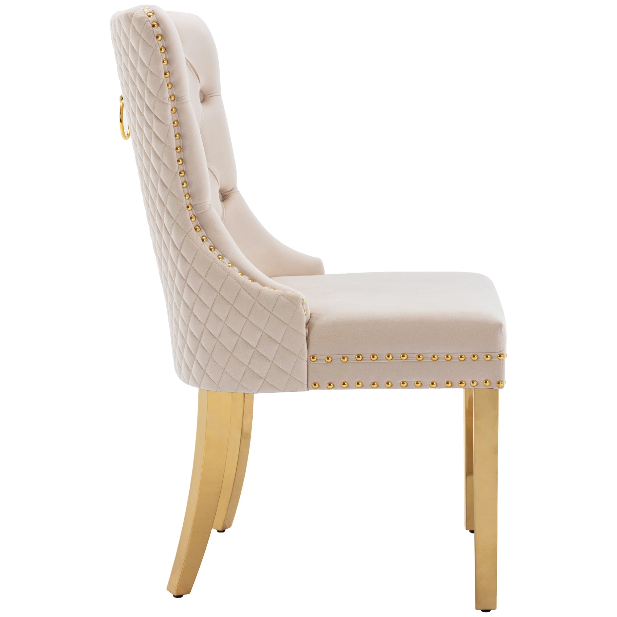 Logidon Eetkamerstoel fluweelbeige goudkleurige spijkerkopversiering set van 2