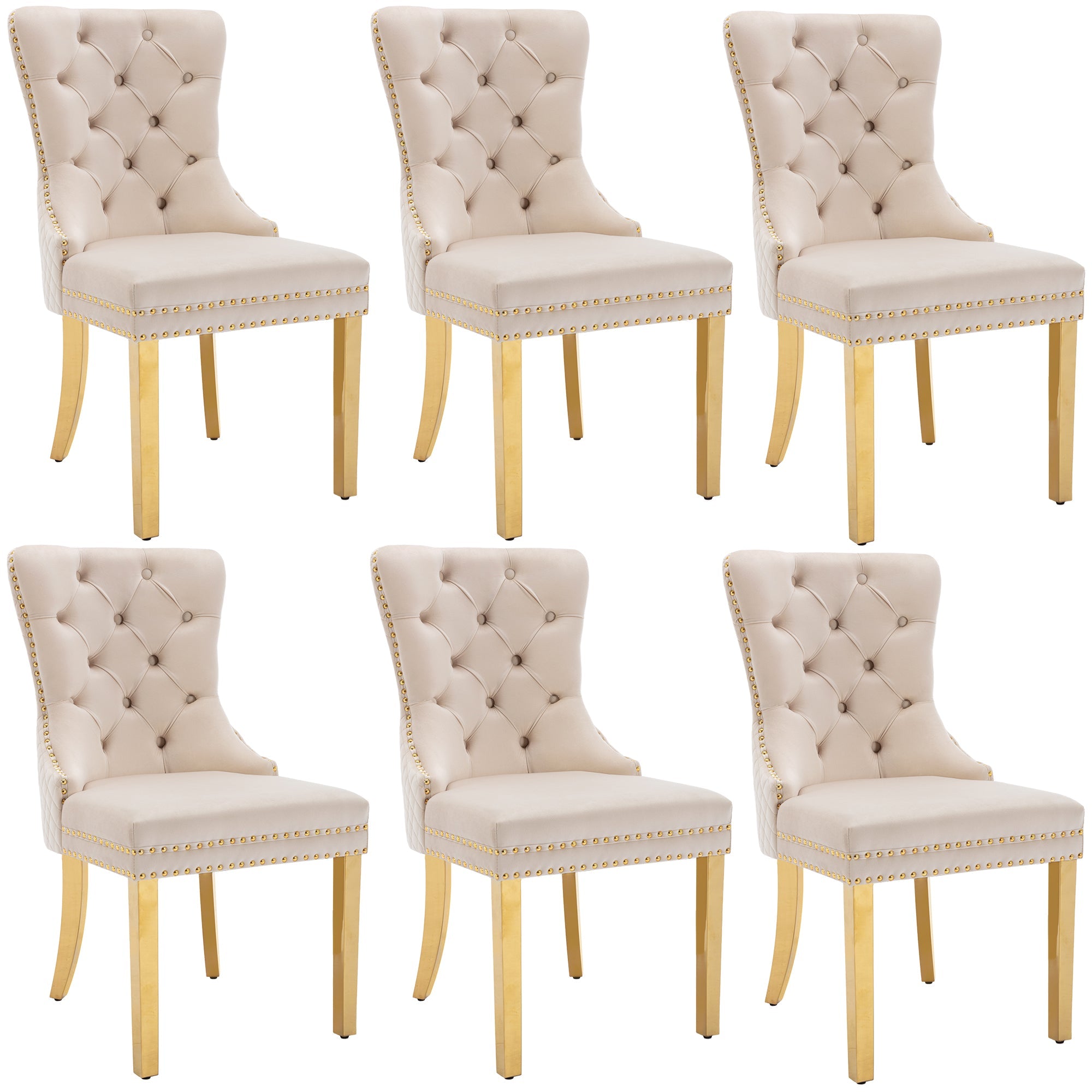 Logidon eetkamerstoelenset beige goud met deurklopper en spijkerkopafwerking