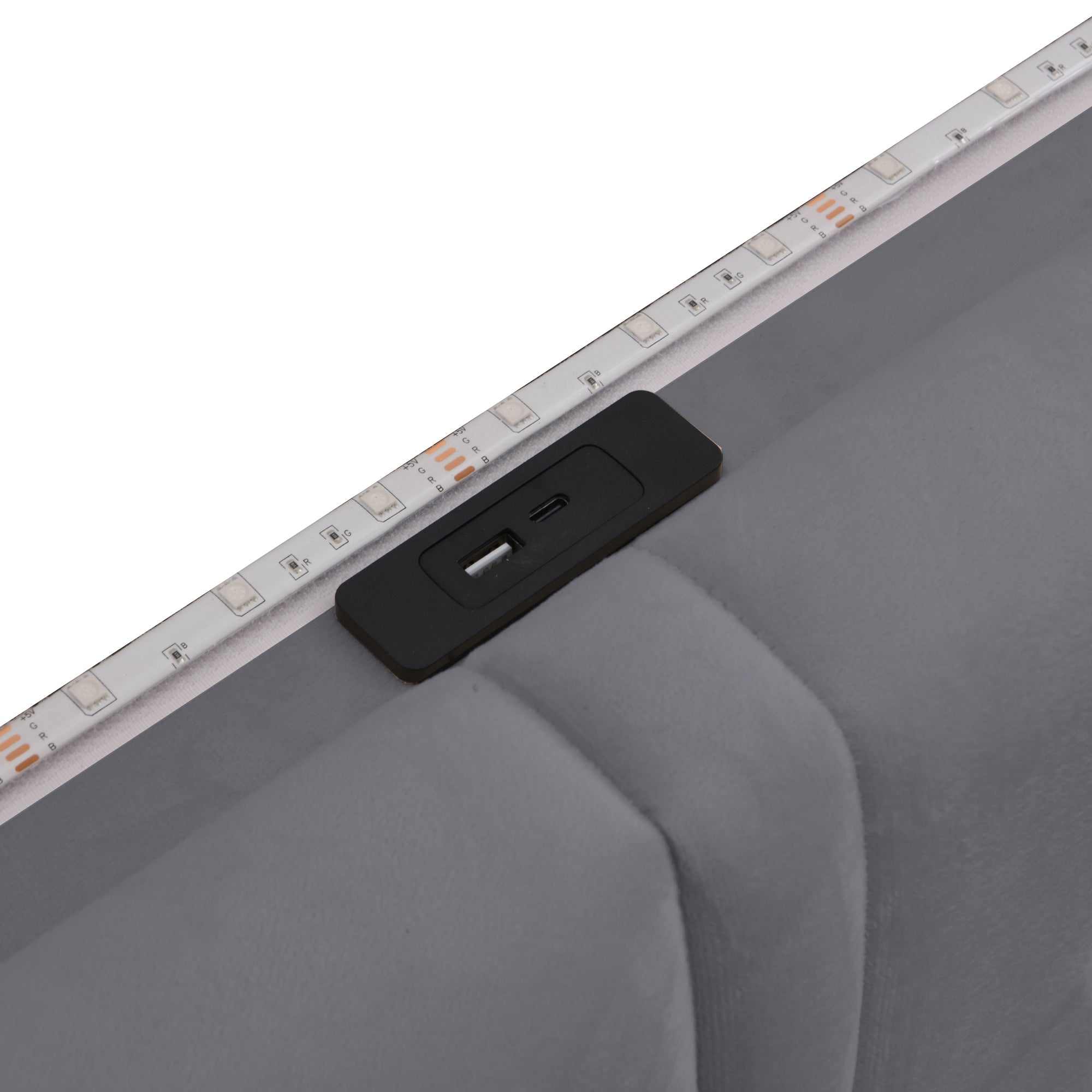 Logidon gestoffeerd bed 160x200 cm met lichtstrip en USB rugleuning grijs