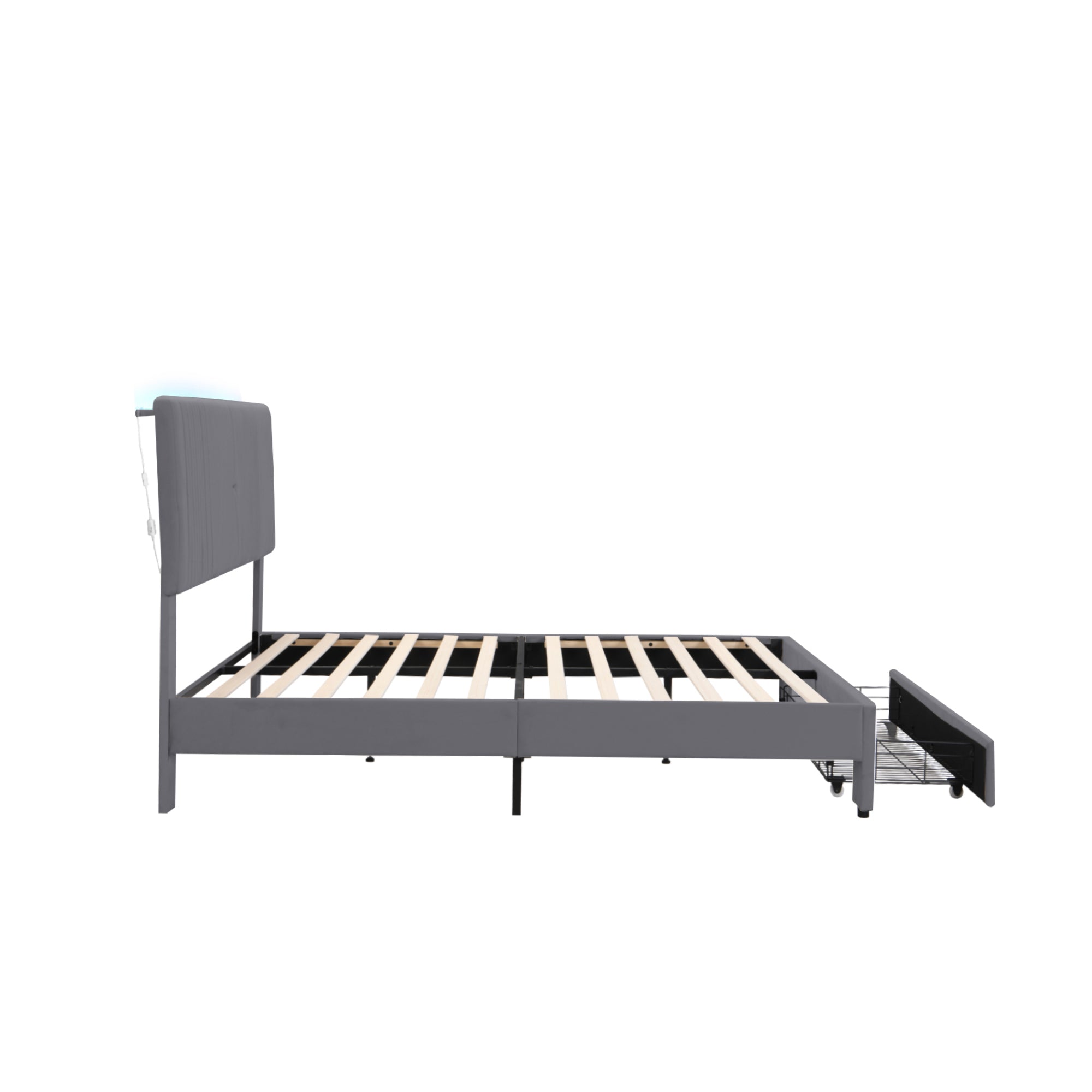 Logidon gestoffeerd bed 160x200 cm met lichtstrip en USB rugleuning grijs