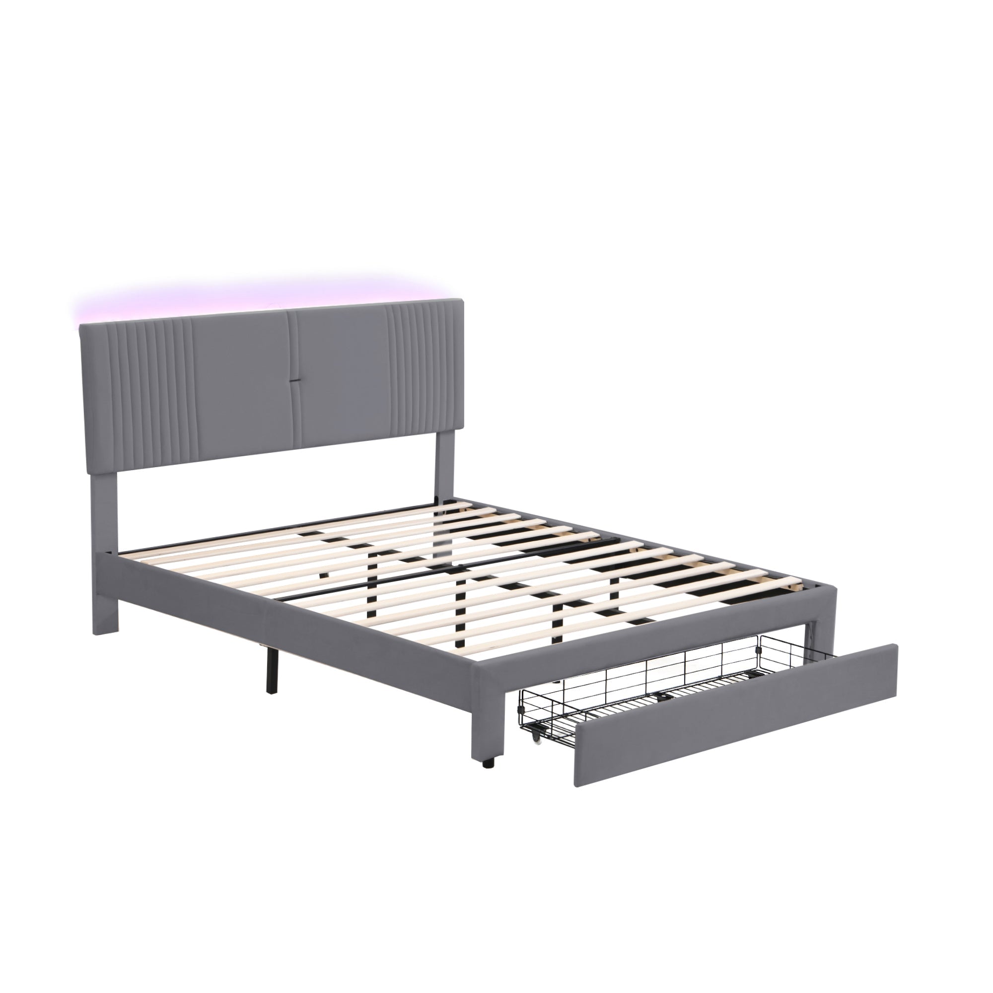 Logidon gestoffeerd bed 160x200 cm met lichtstrip en USB rugleuning grijs