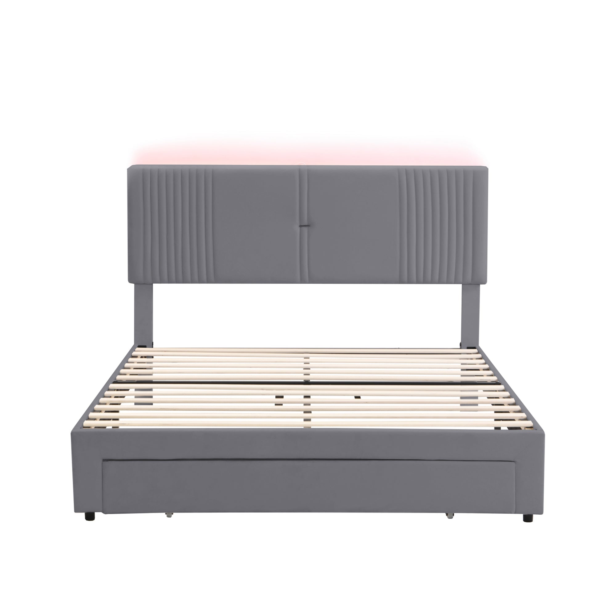 Logidon gestoffeerd bed 160x200 cm met lichtstrip en USB rugleuning grijs