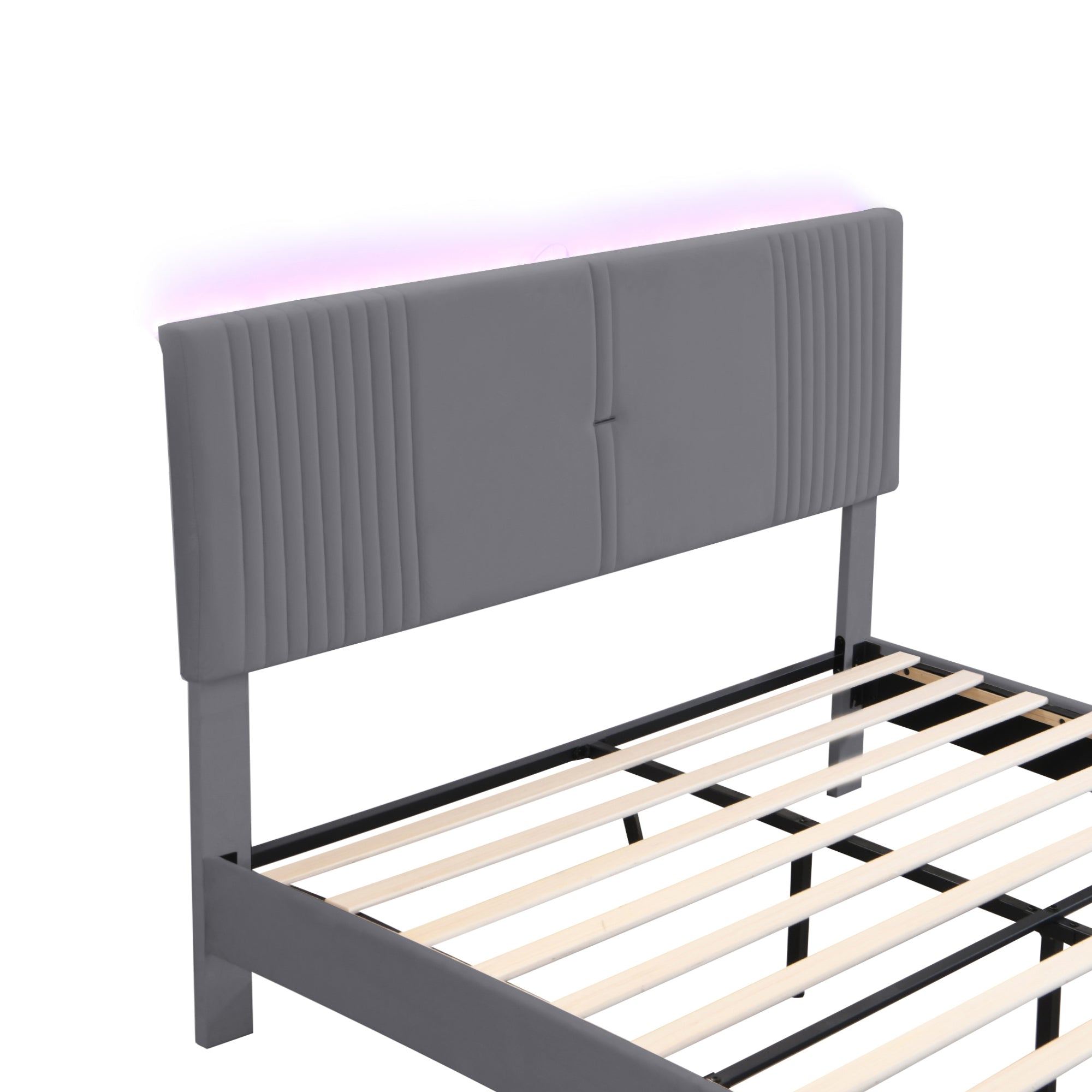 Logidon gestoffeerd bed 160x200 cm met lichtstrip en USB rugleuning grijs