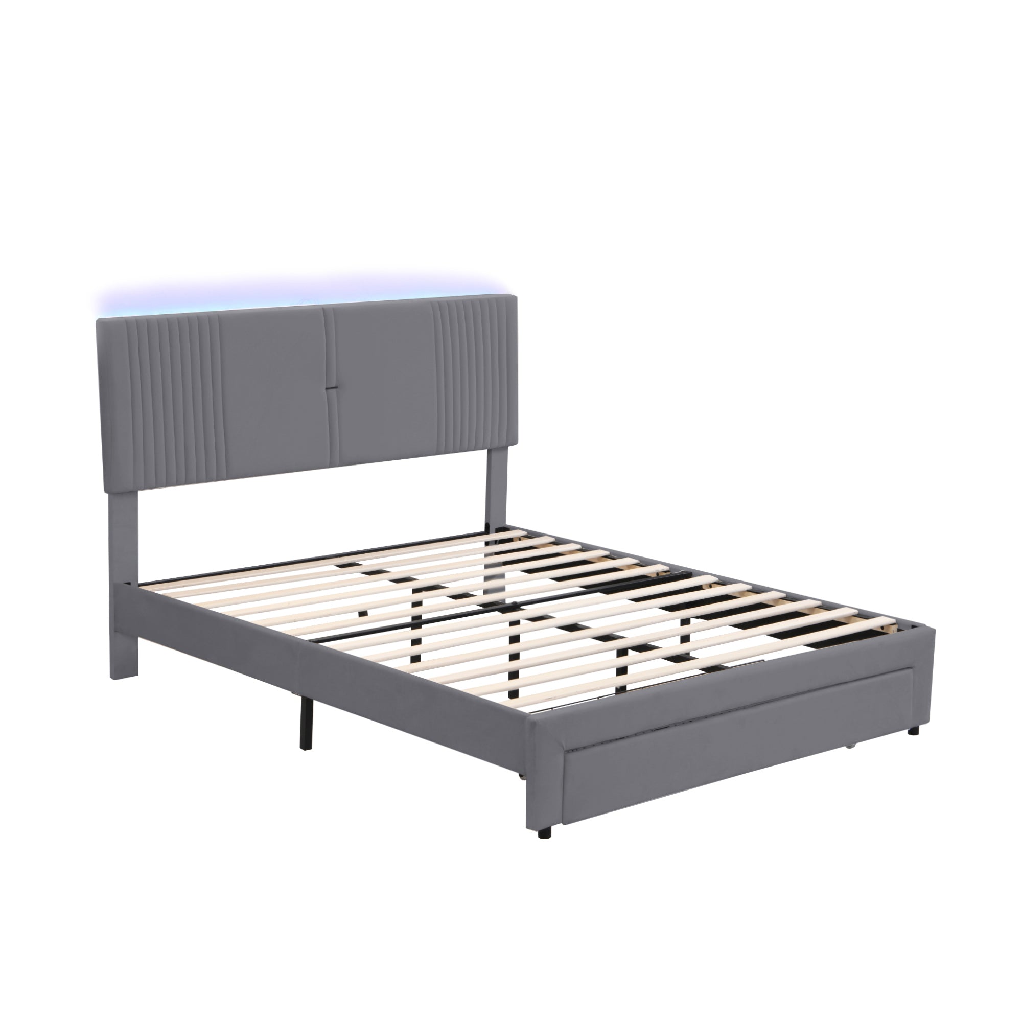 Logidon gestoffeerd bed 160x200 cm met lichtstrip en USB rugleuning grijs